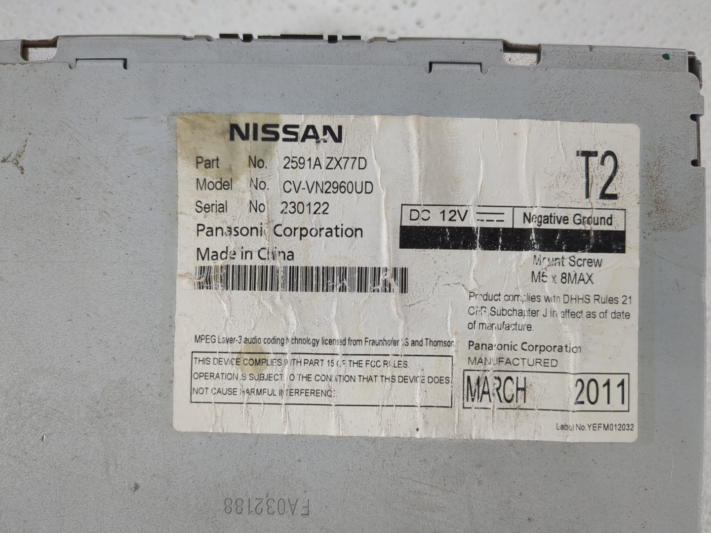 2011-2013 Nissan Maxima Radio AM FM Cd Player Receiver Replacement P/N:2591A ZX77D Fits Fits 2011 2012 2013 OEM Used Auto Pa