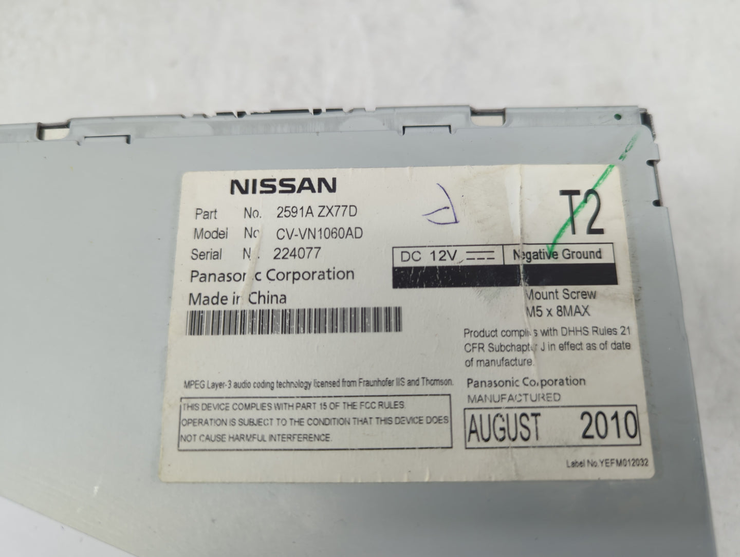 2011-2012 Nissan Murano Radio AM FM Cd Player Receiver Replacement P/N:2591A ZX77D Fits Fits 2010 2011 2012 OEM Used Auto Pa