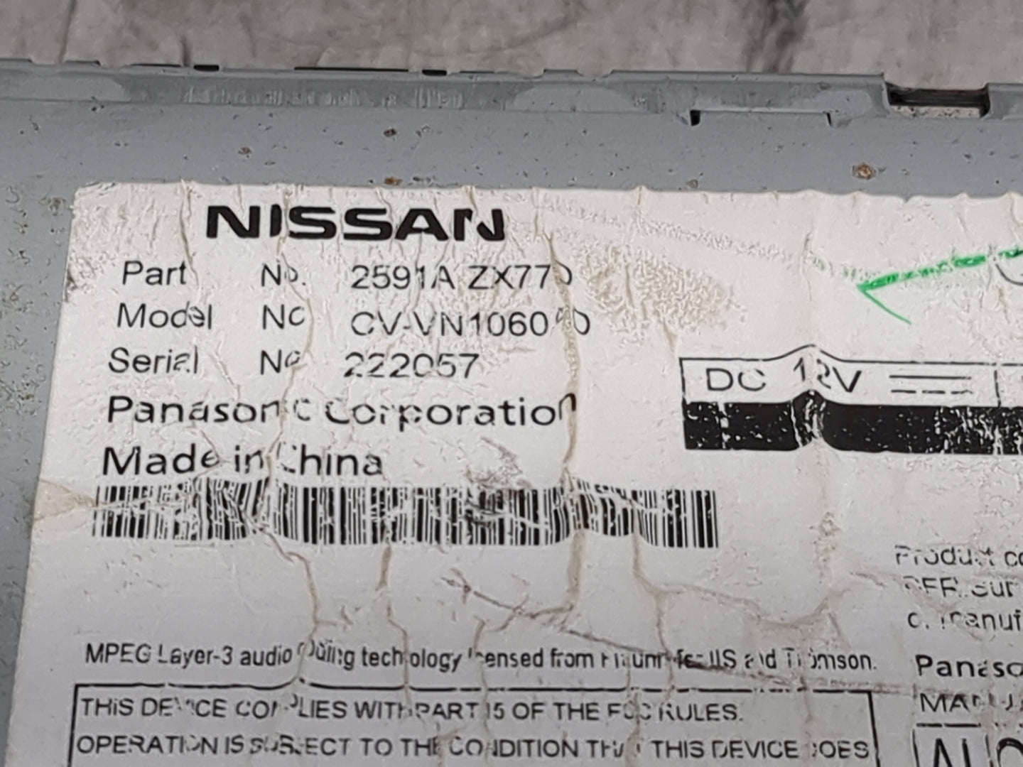 2011 Nissan Murano Radio AM FM Cd Player Receiver Replacement P/N:2591AZX770 CV-VN106000 Fits OEM Used Auto Parts - Oemuseda