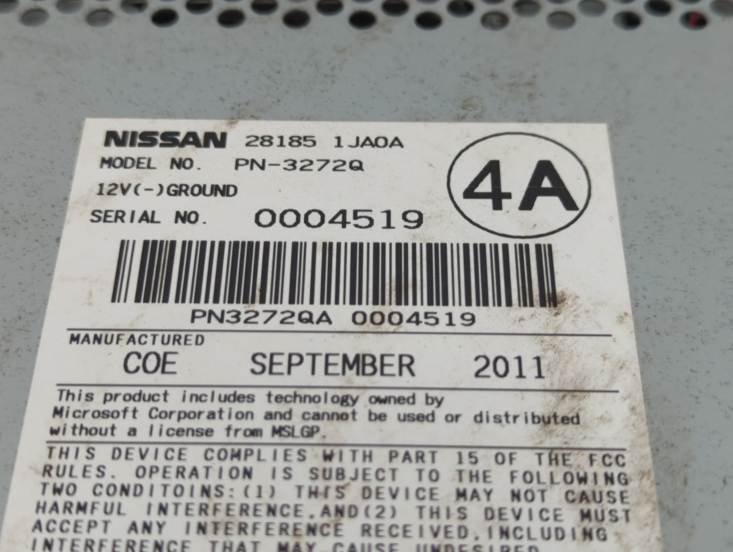 2012 Nissan Quest Radio AM FM Cd Player Receiver Replacement P/N:28185 1JA0A Fits OEM Used Auto Parts - Oemusedautoparts1.co