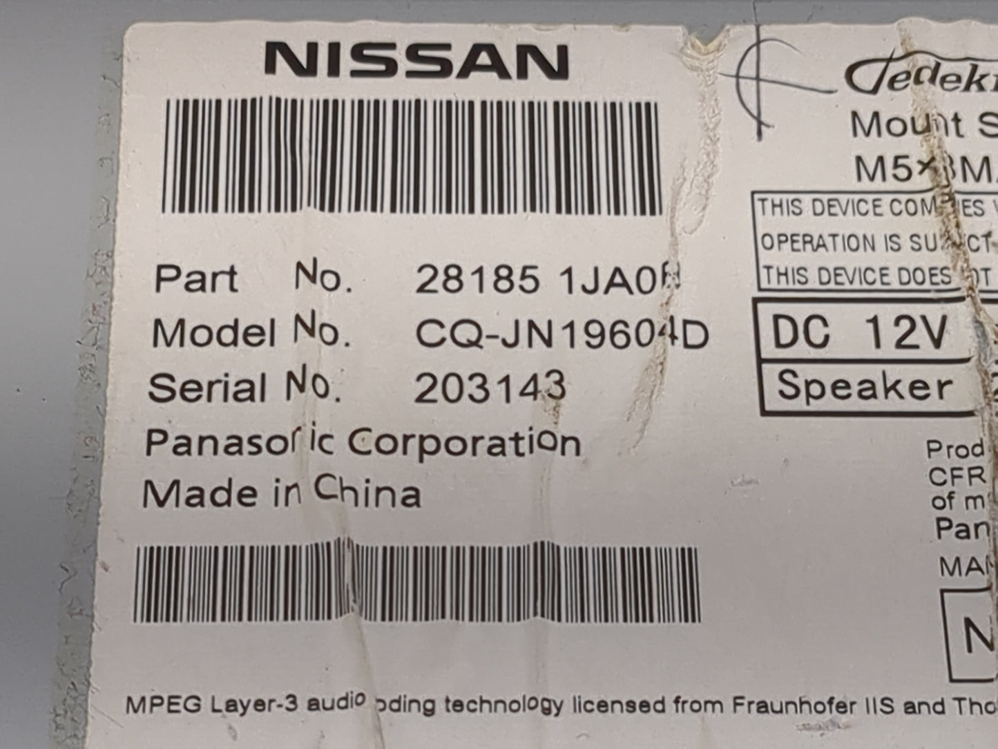 2011 Nissan Quest Radio AM FM Cd Player Receiver Replacement P/N:28185 1JA0 CQ-JN19604D Fits OEM Used Auto Parts - Oemusedau