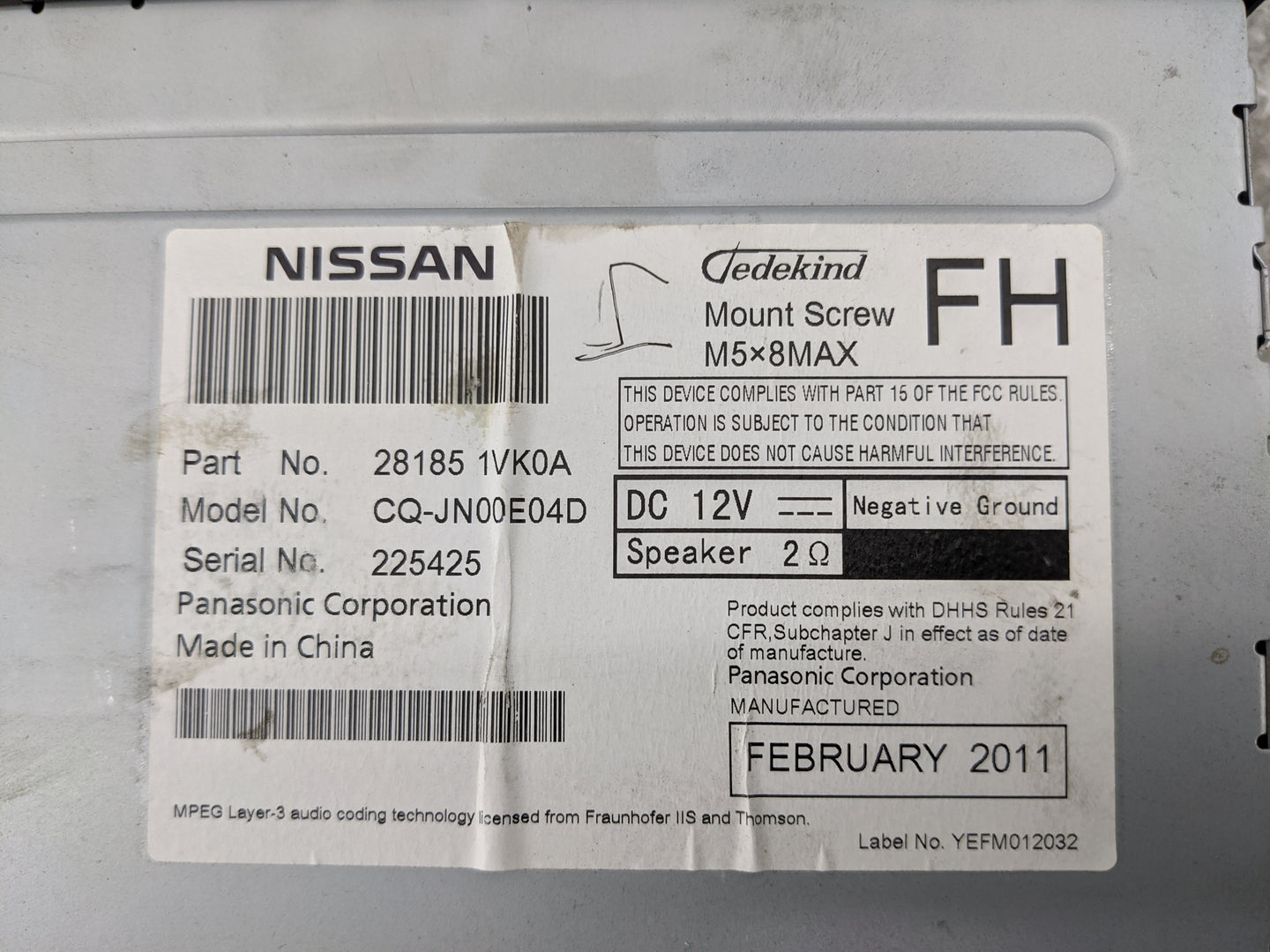 2011-2015 Nissan Rogue Radio AM FM Cd Player Receiver Replacement P/N:28185 1VK0A CQ-JN00E04D Fits Fits 2011 2012 2013 2014 