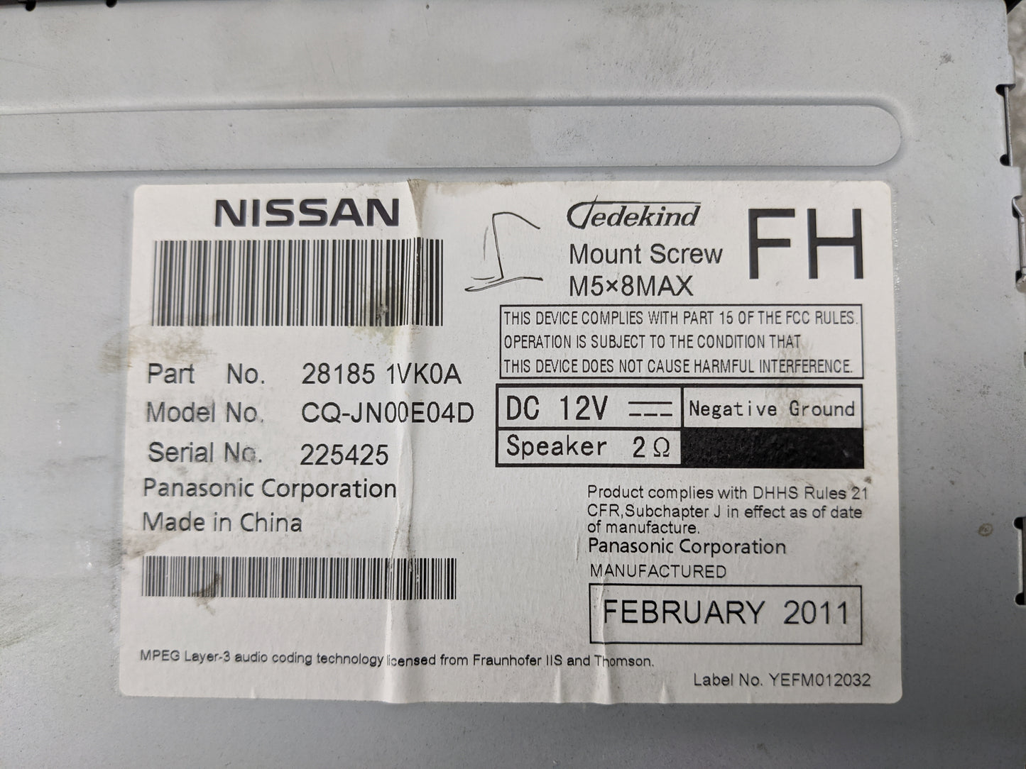 2011-2015 Nissan Rogue Radio AM FM Cd Player Receiver Replacement P/N:28185 1VK0A CQ-JN00E04D Fits Fits 2011 2012 2013 2014 