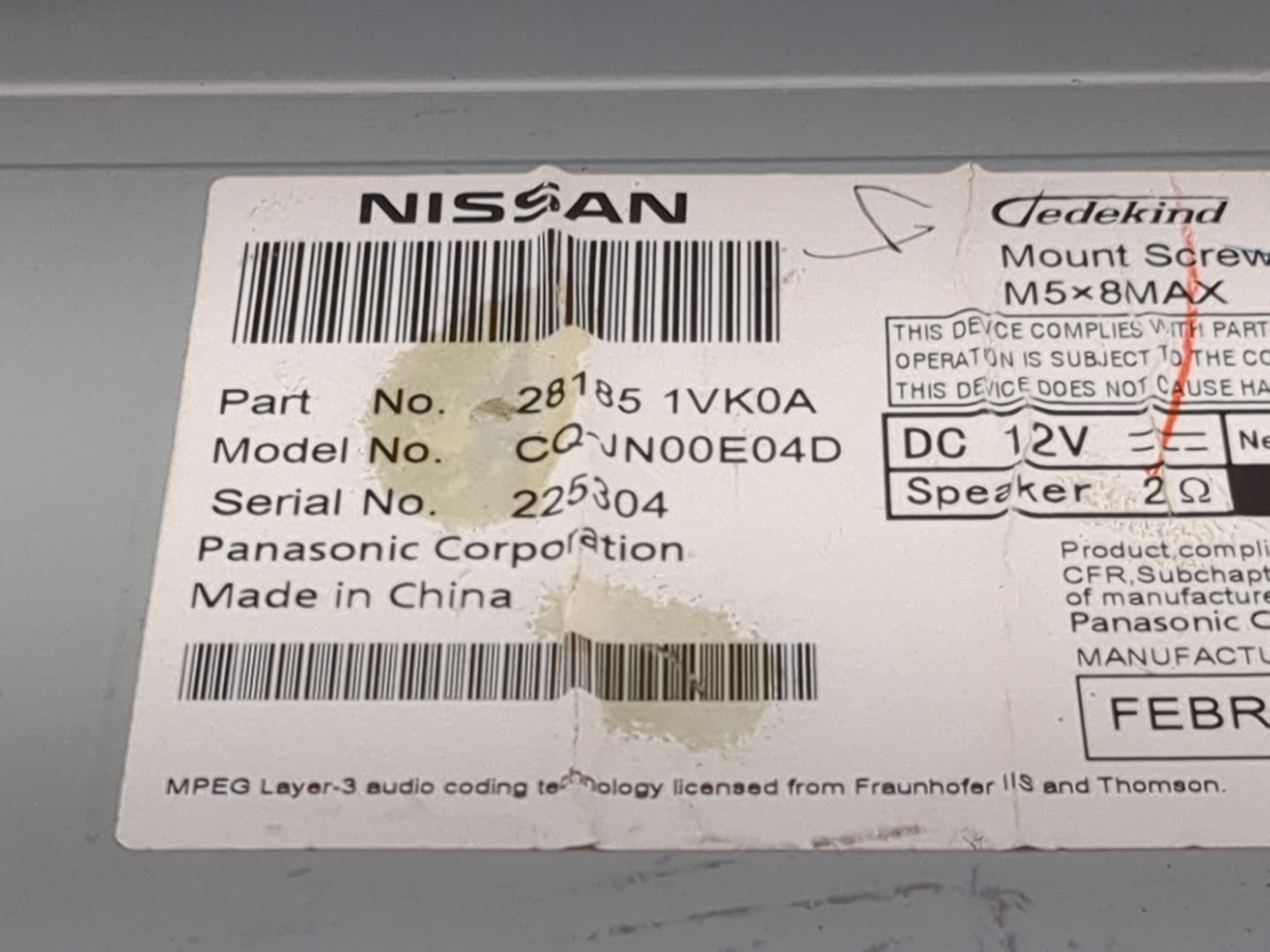 2011-2012 Nissan Rogue Radio AM FM Cd Player Receiver Replacement P/N:28185 1VK0A CQ-JN00E04D Fits Fits 2011 2012 OEM Used A