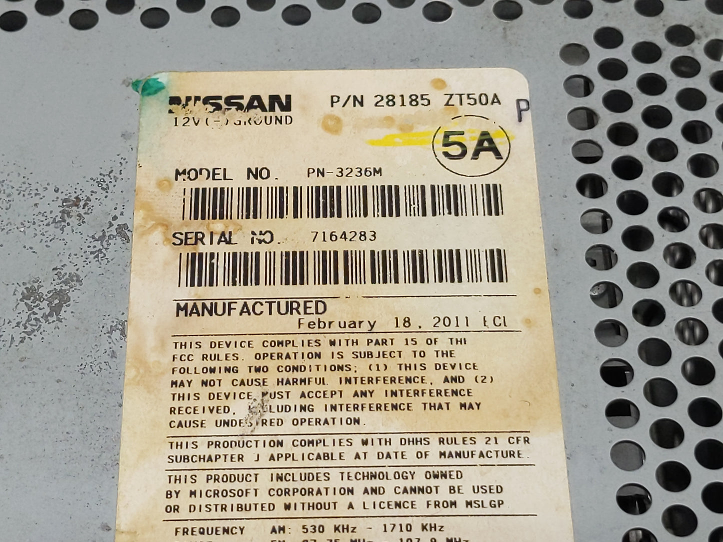 2010-2012 Nissan Sentra Radio AM FM Cd Player Receiver Replacement P/N:28185 ZT50A Fits Fits 2010 2011 2012 OEM Used Auto Pa