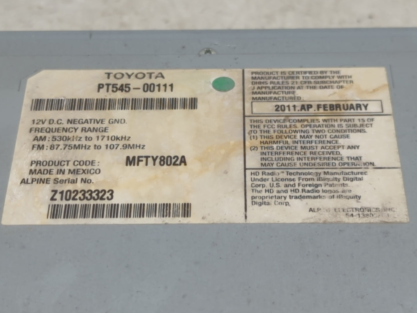 2010-2012 Scion Tc Radio AM FM Cd Player Receiver Replacement P/N:PT545-00111 Fits Fits 2008 2009 2010 2011 2012 2013 2014 O