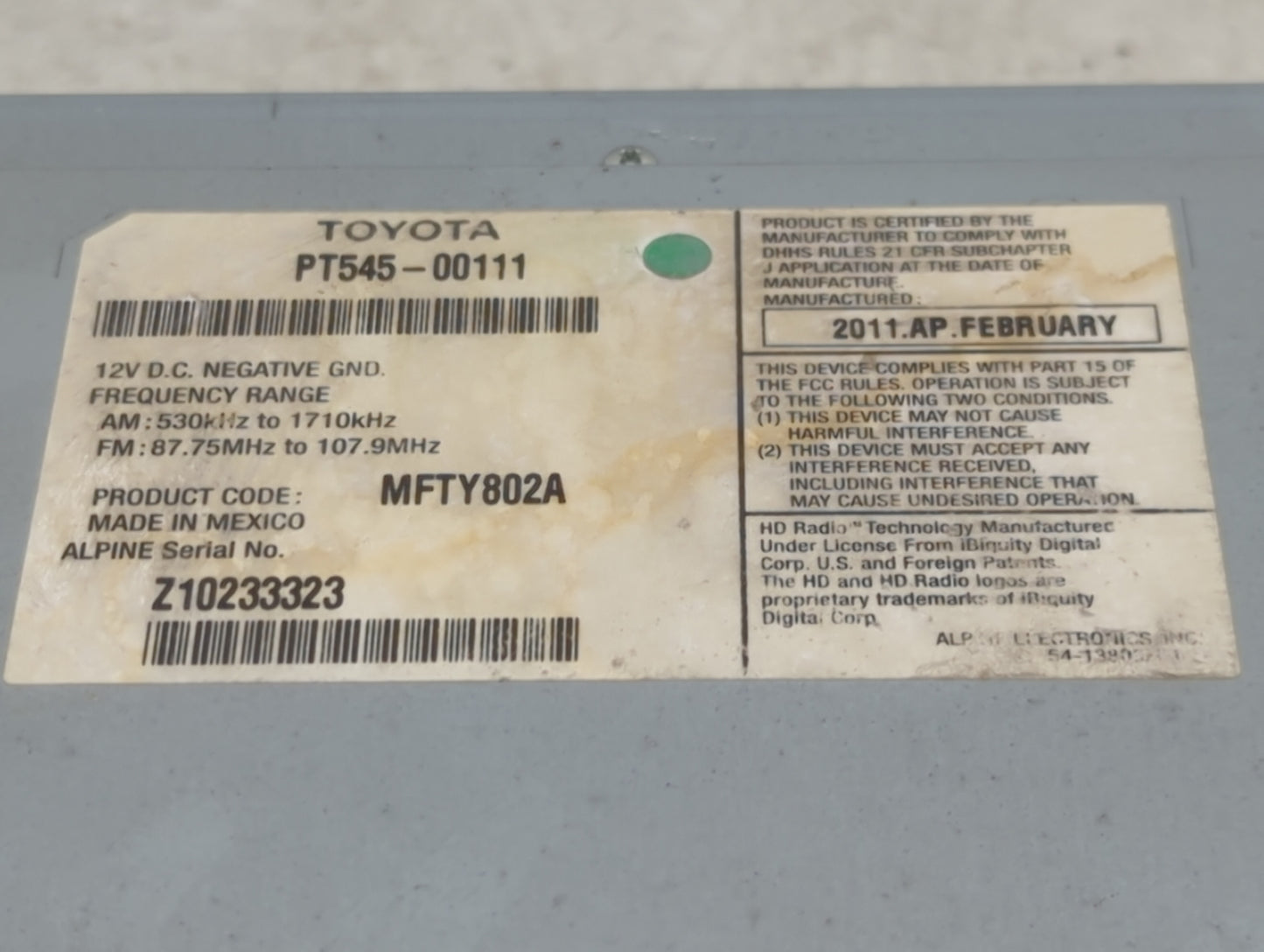 2010-2012 Scion Tc Radio AM FM Cd Player Receiver Replacement P/N:PT545-00111 Fits Fits 2008 2009 2010 2011 2012 2013 2014 O