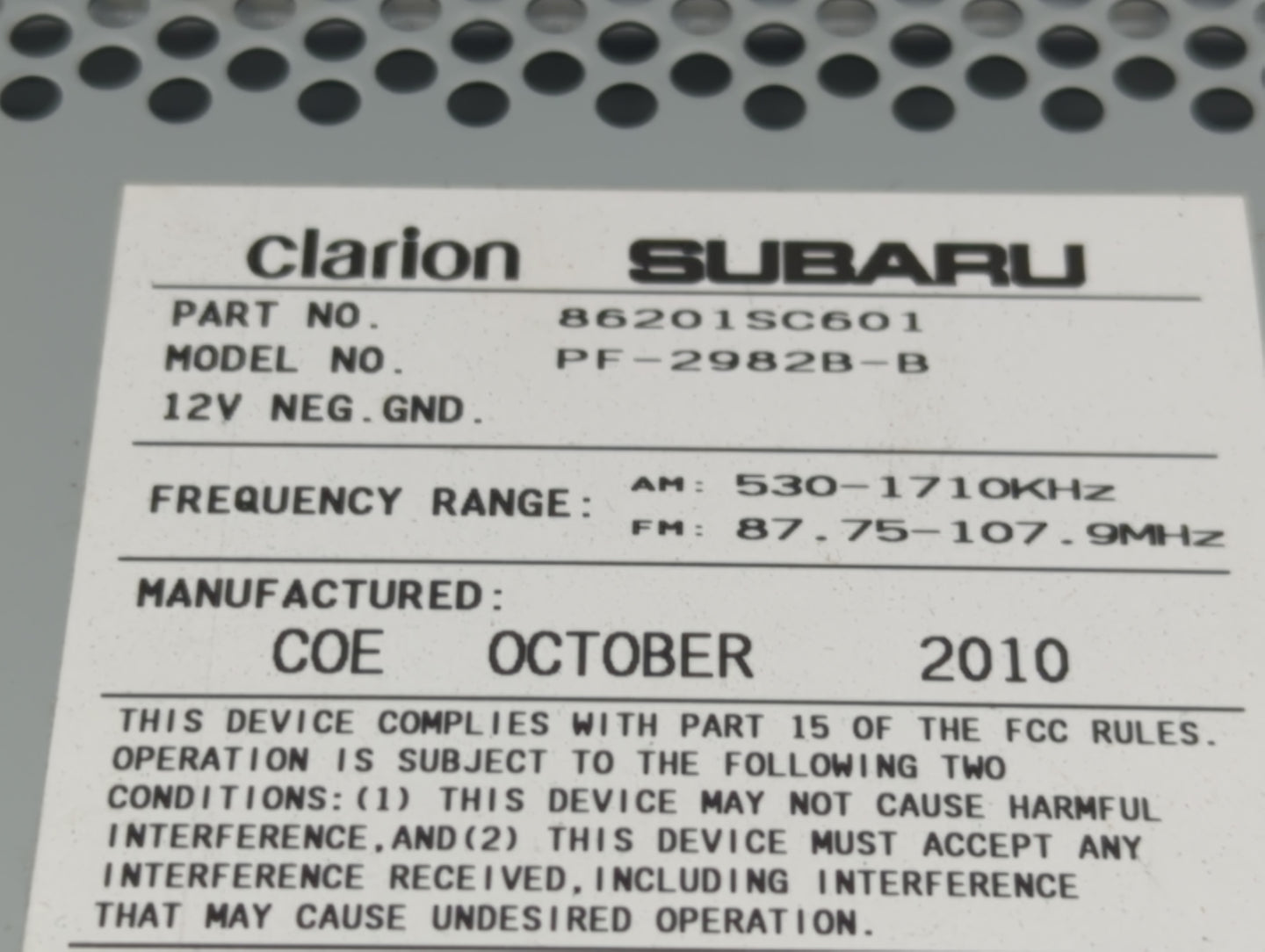 2011 Subaru Forester Radio AM FM Cd Player Receiver Replacement P/N:86201SC601 Fits OEM Used Auto Parts - Oemusedautoparts1.