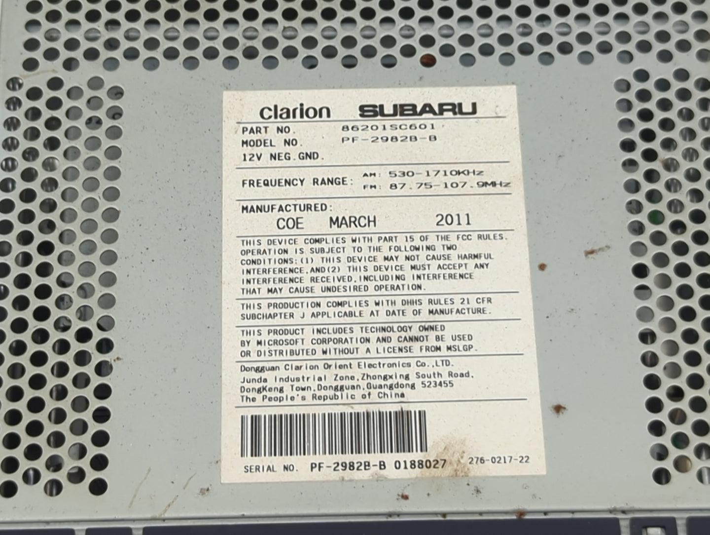 2011 Subaru Forester Radio AM FM Cd Player Receiver Replacement P/N:86201SC601 PF-2982B-B, CP604U1 Fits OEM Used Auto Parts 