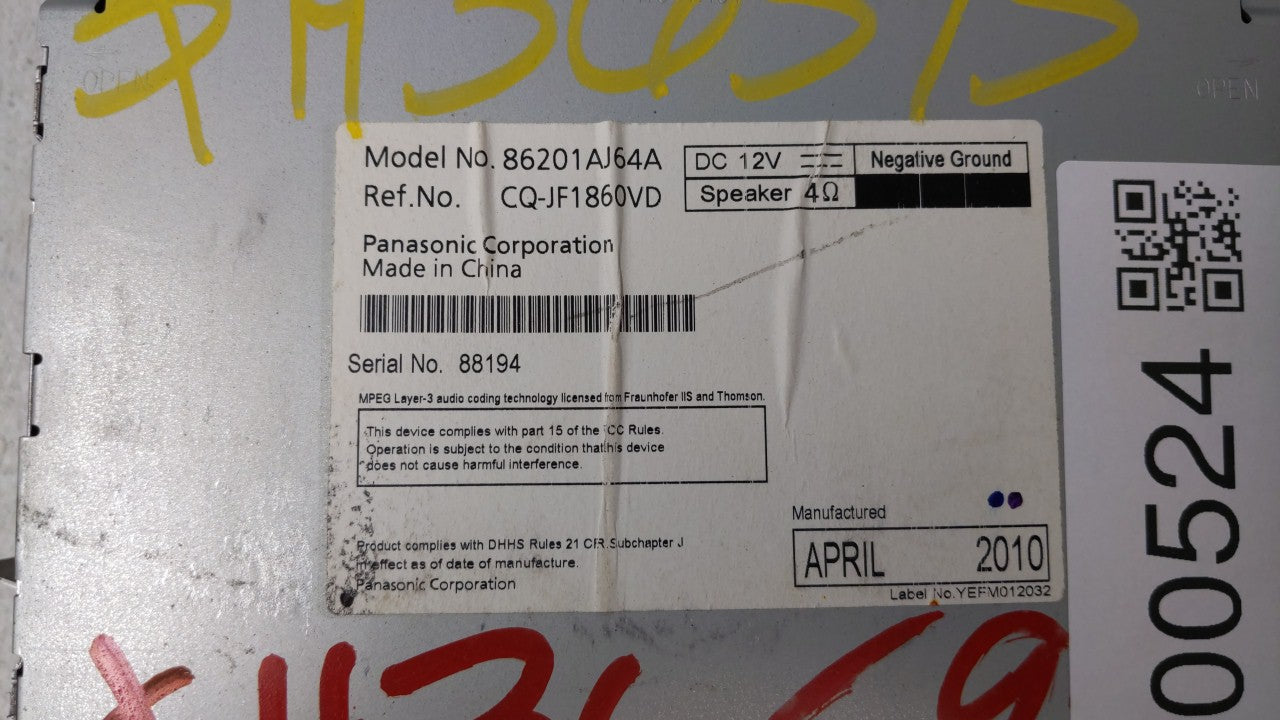 2010-2012 Subaru Legacy Radio AM FM Cd Player Receiver Replacement P/N:86201AJ64A Fits Fits 2010 2011 2012 OEM Used Auto Par