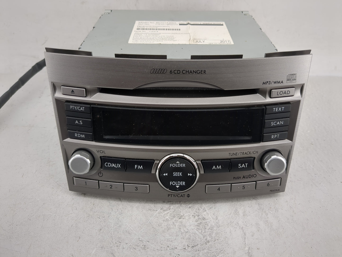 2010-2012 Subaru Legacy Radio AM FM Cd Player Receiver Replacement P/N:86201AJ60A Fits Fits 2010 2011 2012 OEM Used Auto Par