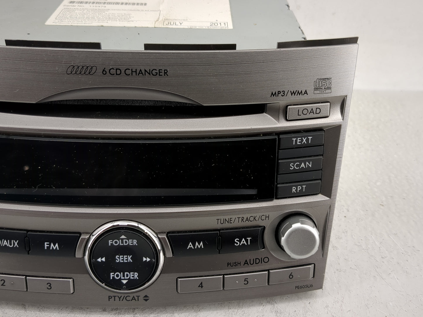 2010-2012 Subaru Legacy Radio AM FM Cd Player Receiver Replacement P/N:86201AJ60A Fits Fits 2010 2011 2012 OEM Used Auto Par