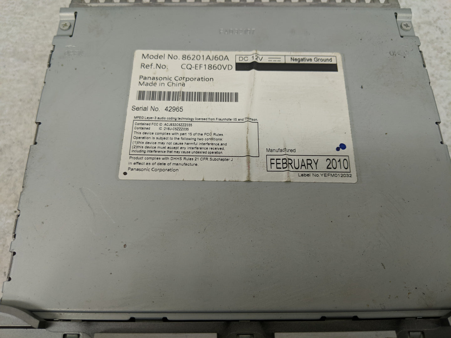 2010-2012 Subaru Legacy Radio AM FM Cd Player Receiver Replacement P/N:86201AJ60A Fits Fits 2010 2011 2012 OEM Used Auto Par