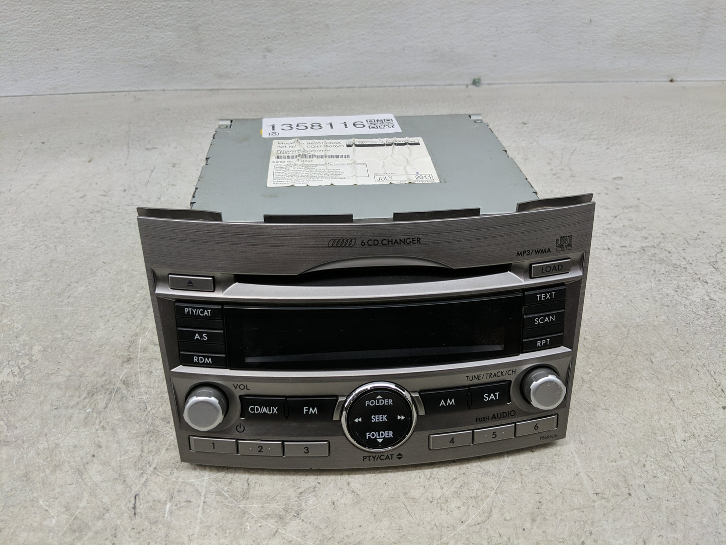 2010-2012 Subaru Legacy Radio AM FM Cd Player Receiver Replacement P/N:86201AJ60A Fits Fits 2010 2011 2012 OEM Used Auto Par