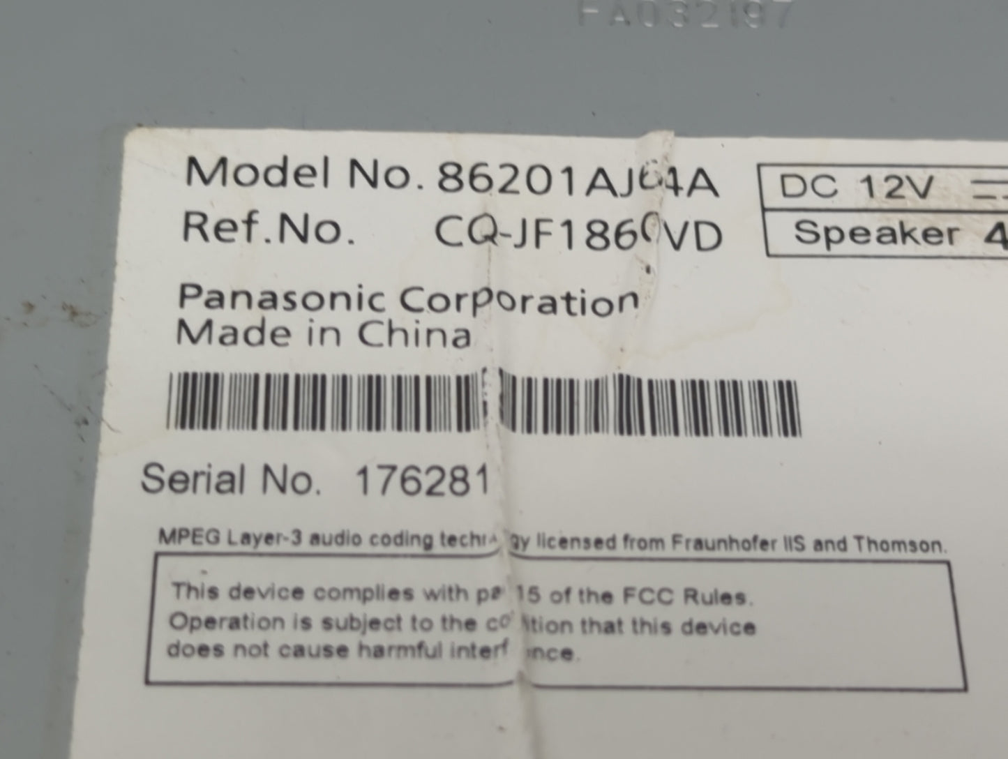 2010-2012 Subaru Legacy Radio AM FM Cd Player Receiver Replacement P/N:86201AJ04A CQ-JF1860VD Fits Fits 2010 2011 2012 OEM U