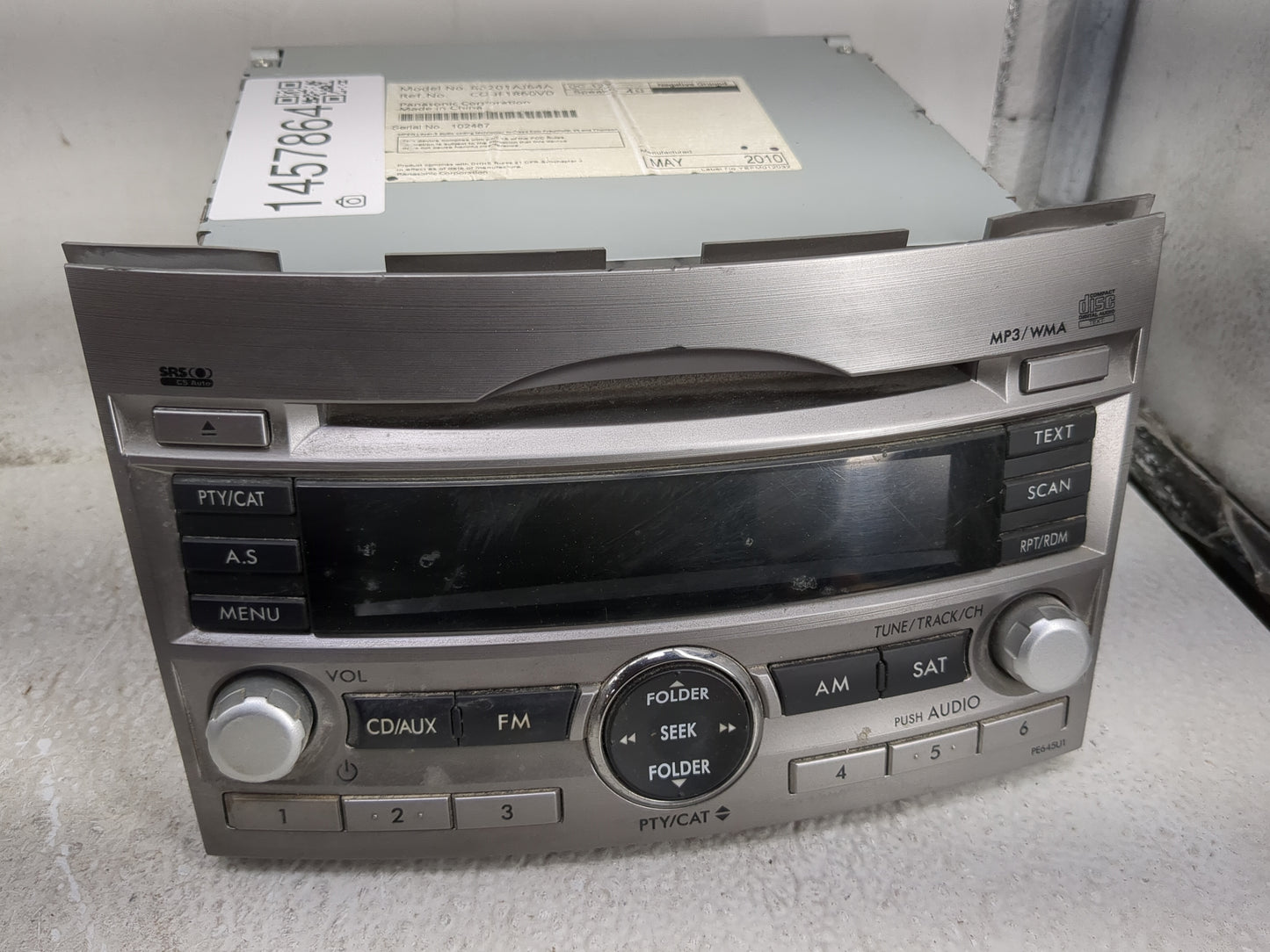 2010-2012 Subaru Legacy Radio AM FM Cd Player Receiver Replacement P/N:86201AJ64A CQ-JF1860VD Fits Fits 2010 2011 2012 OEM U