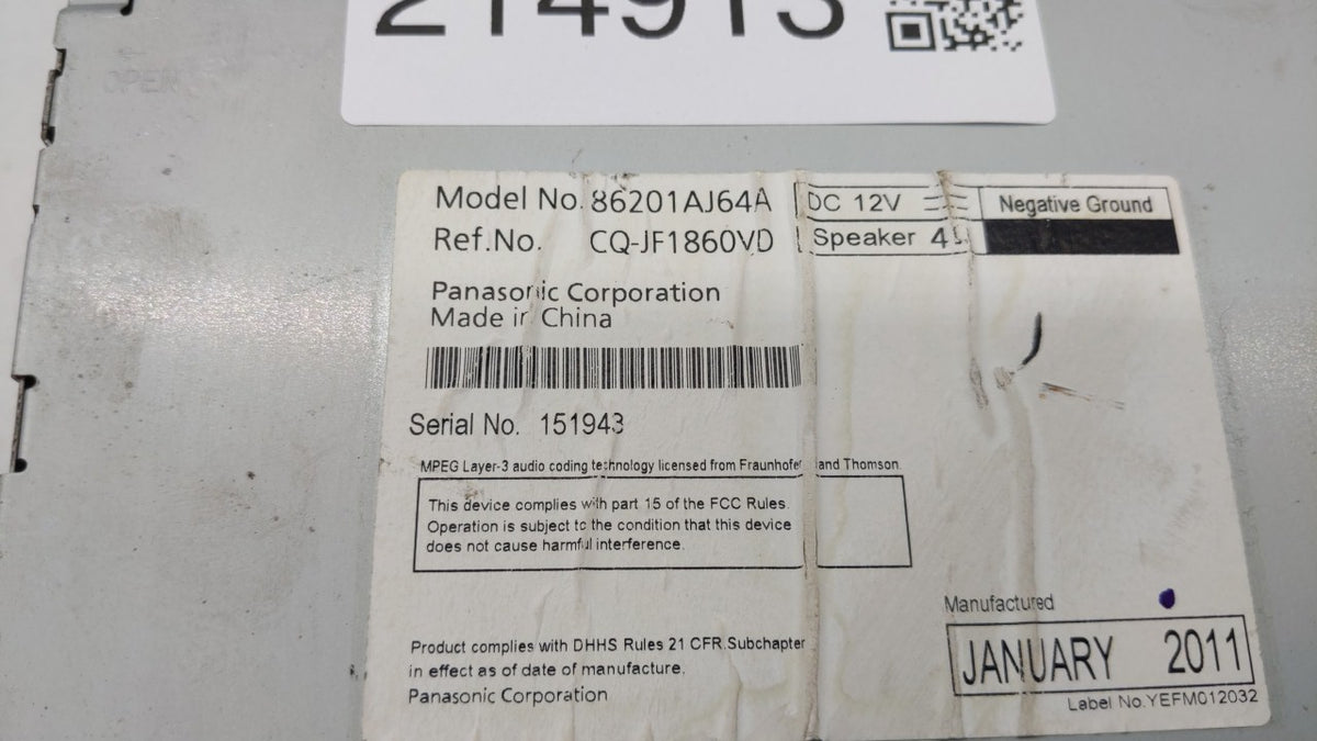2010-2012 Subaru Legacy Am Fm Cd Player Radio Receiver 214913 - Oemusedautoparts1.com