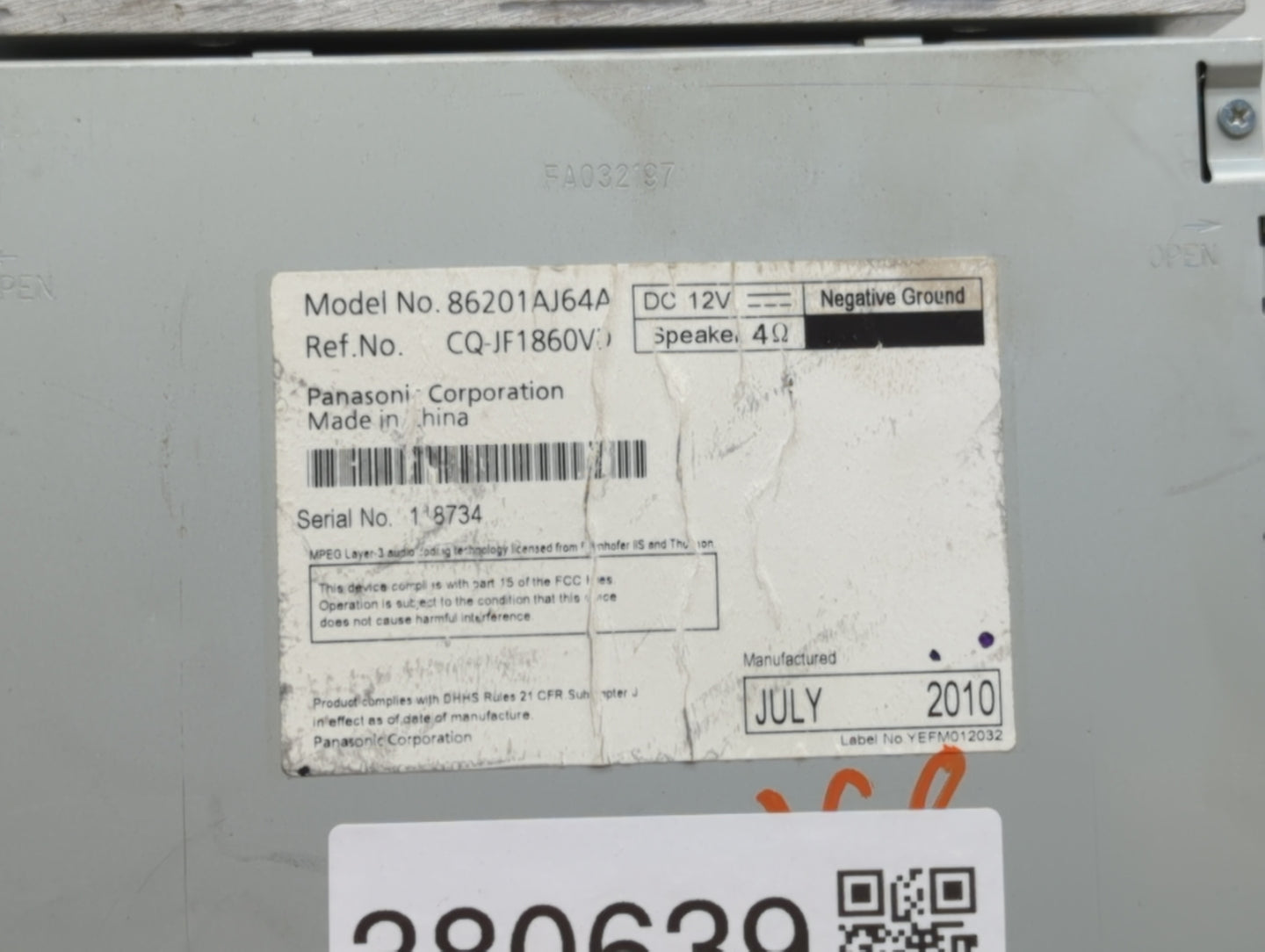 2010-2012 Subaru Legacy Am Fm Cd Player Radio Receiver - Oemusedautoparts1.com