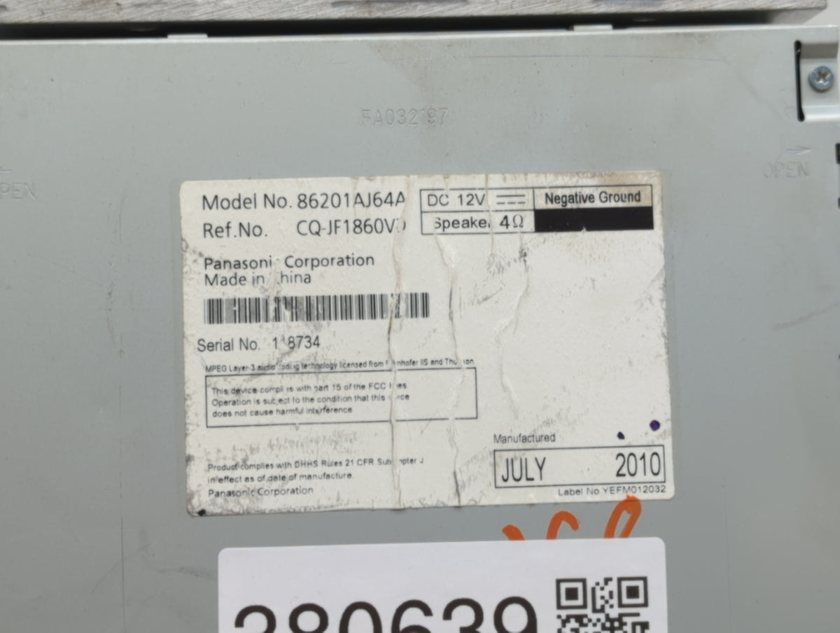 2010-2012 Subaru Legacy Am Fm Cd Player Radio Receiver 380639 - Oemusedautoparts1.com