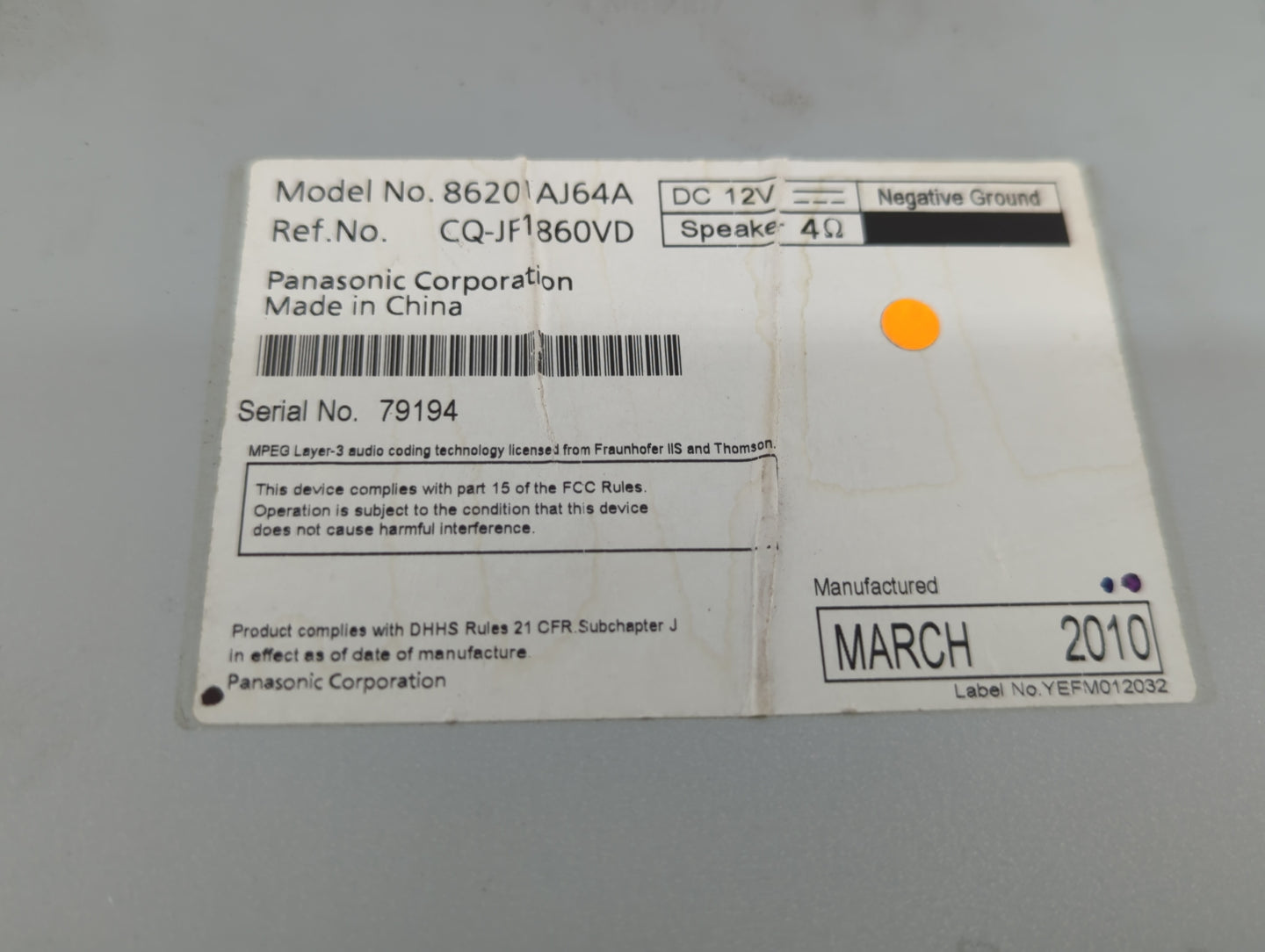 2010-2012 Subaru Legacy Am Fm Cd Player Radio Receiver - Oemusedautoparts1.com