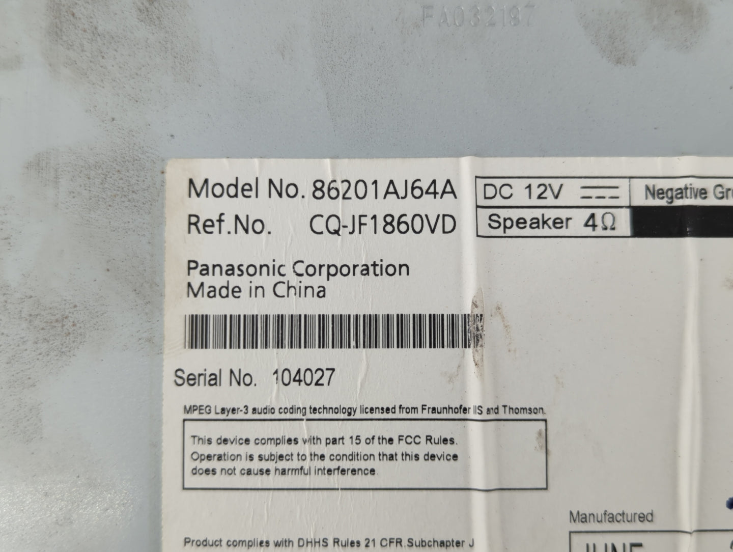 2010-2012 Subaru Legacy Radio AM FM Cd Player Receiver Replacement P/N:86201AJ65A 86201AJ64A Fits Fits 2010 2011 2012 OEM Us