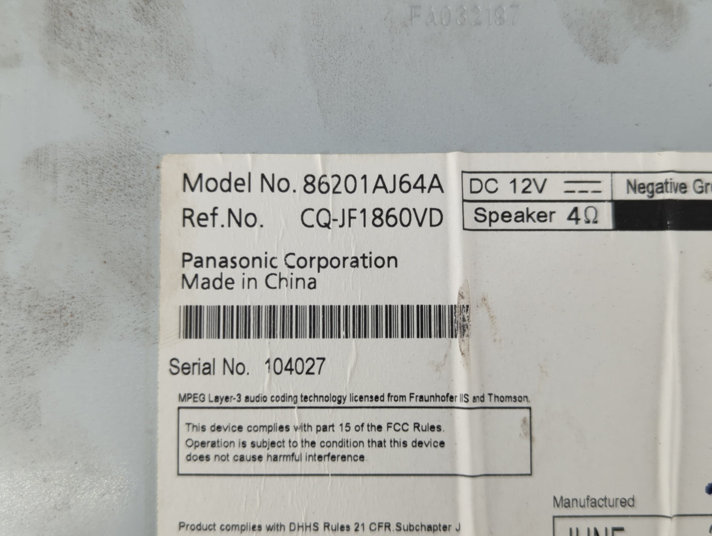 2010-2012 Subaru Legacy Radio AM FM Cd Player Receiver Replacement P/N:86201AJ65A 86201AJ64A Fits Fits 2010 2011 2012 OEM Us