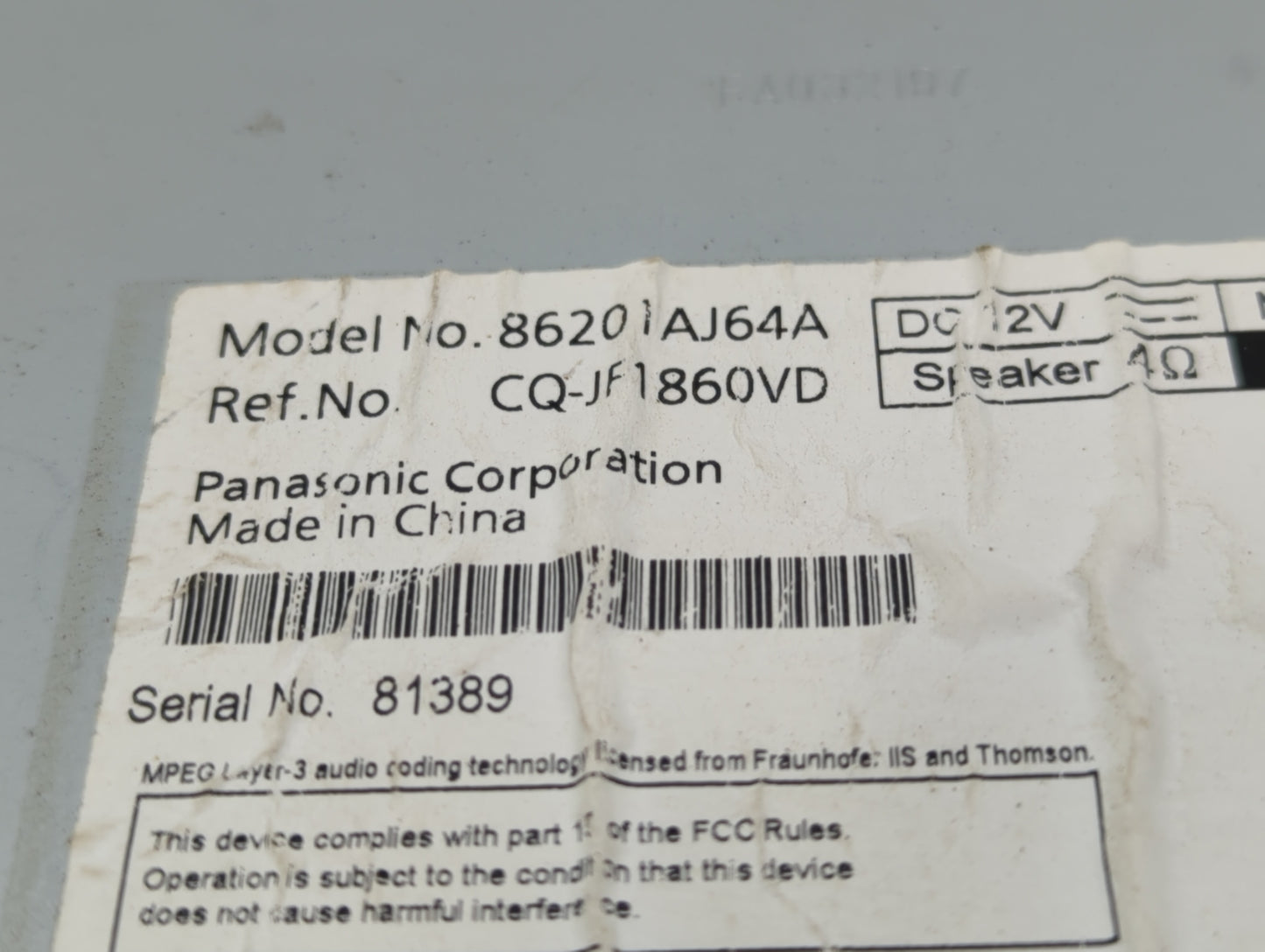 2010-2012 Subaru Legacy Radio AM FM Cd Player Receiver Replacement P/N:86201AJ64A Fits Fits 2010 2011 2012 OEM Used Auto Par