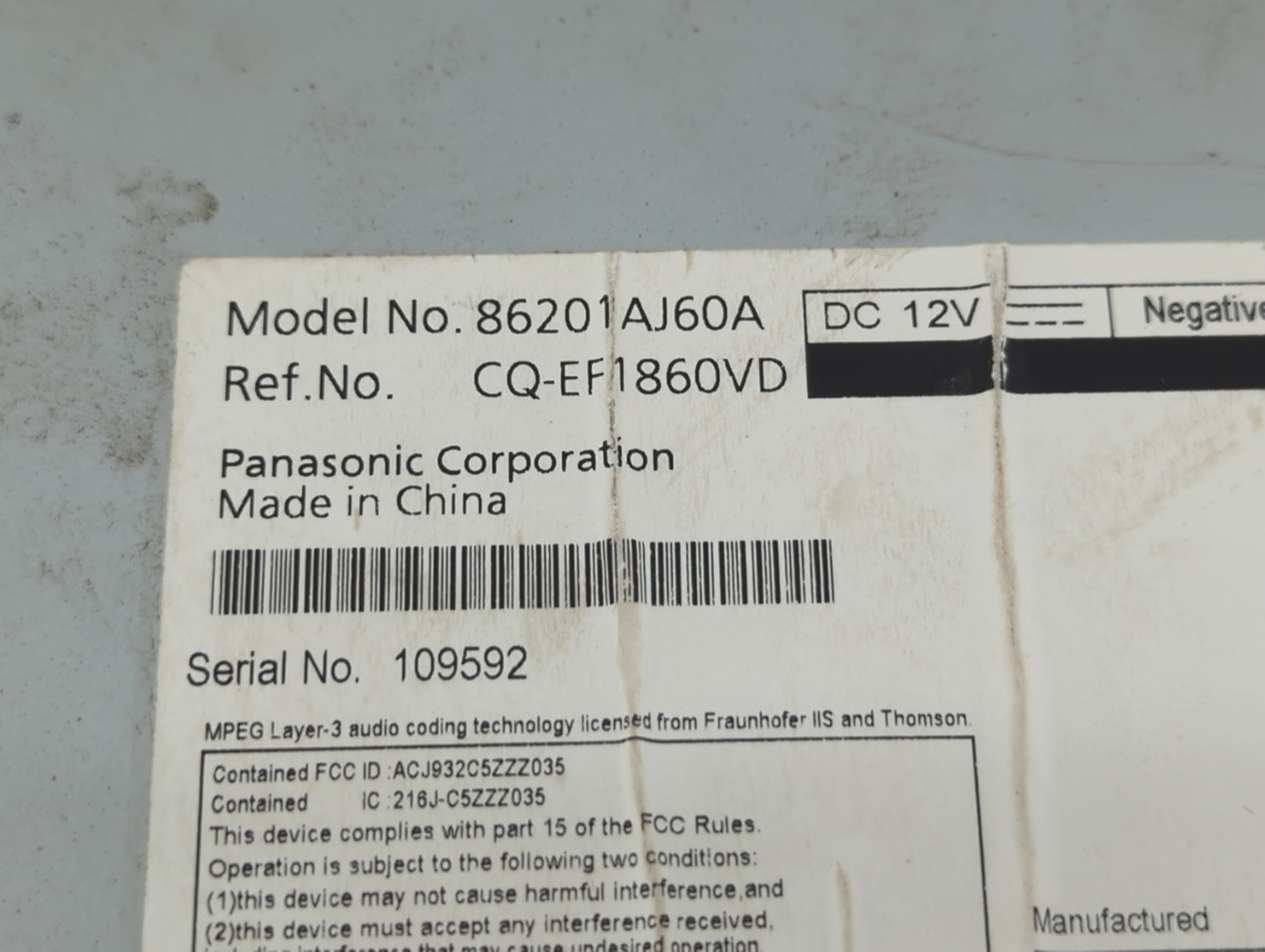 2010-2012 Subaru Legacy Am Fm Cd Player Radio Receiver - Oemusedautoparts1.com