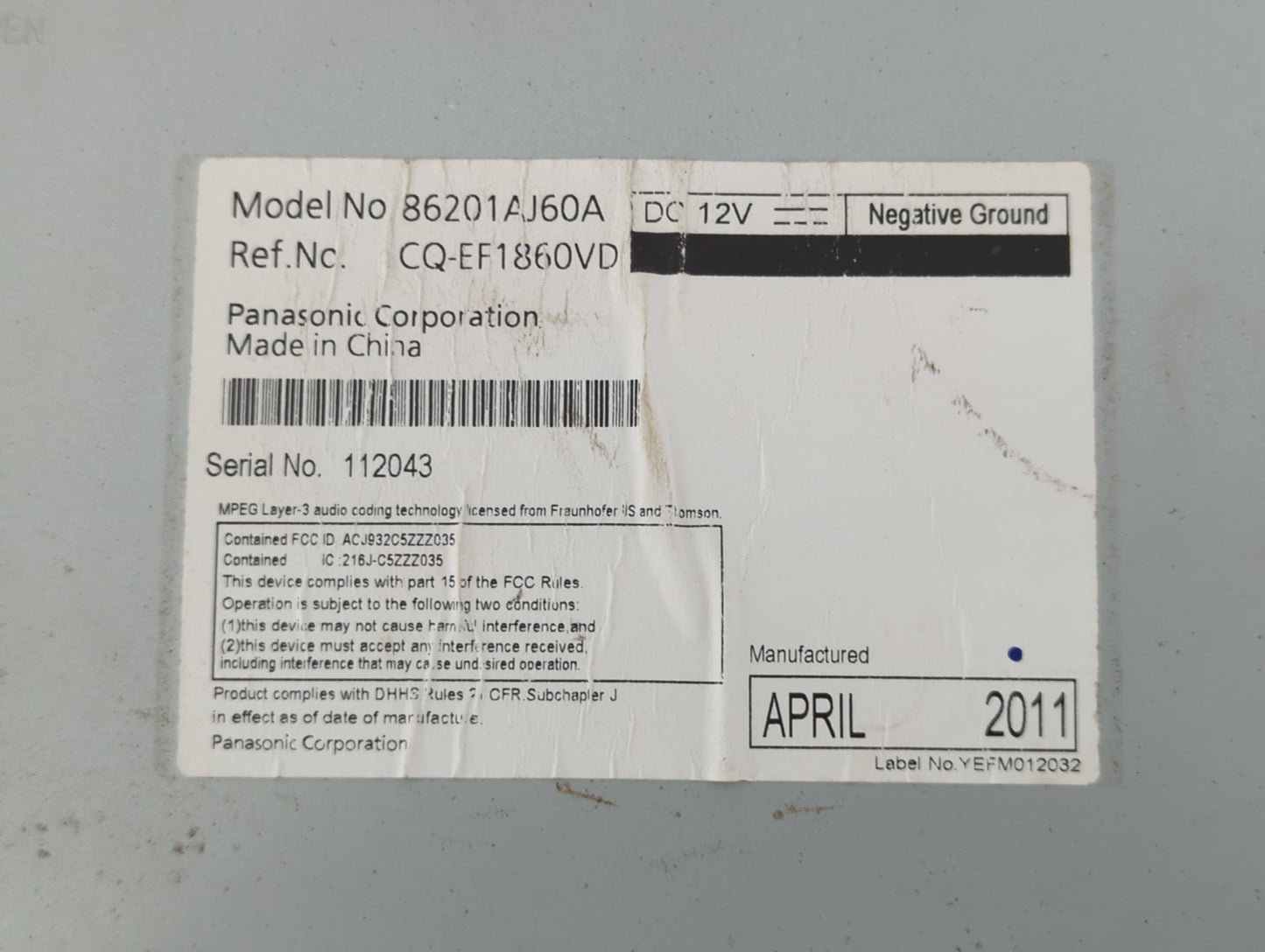 2010-2012 Subaru Legacy Am Fm Cd Player Radio Receiver - Oemusedautoparts1.com