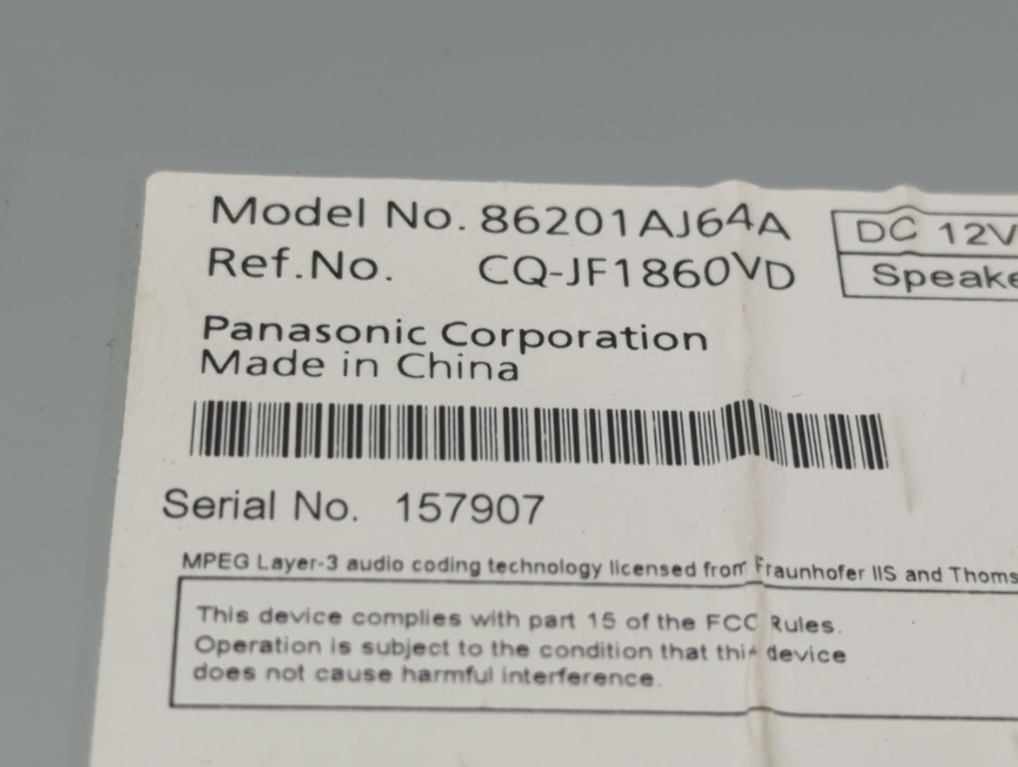 2010-2012 Subaru Legacy Radio AM FM Cd Player Receiver Replacement P/N:86201AJ64A Fits Fits 2010 2011 2012 OEM Used Auto Par