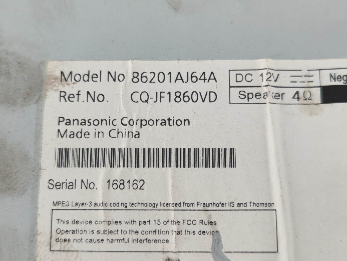 2010-2012 Subaru Legacy Radio AM FM Cd Player Receiver Replacement P/N:86201AJ64A Fits Fits 2010 2011 2012 OEM Used Auto Par