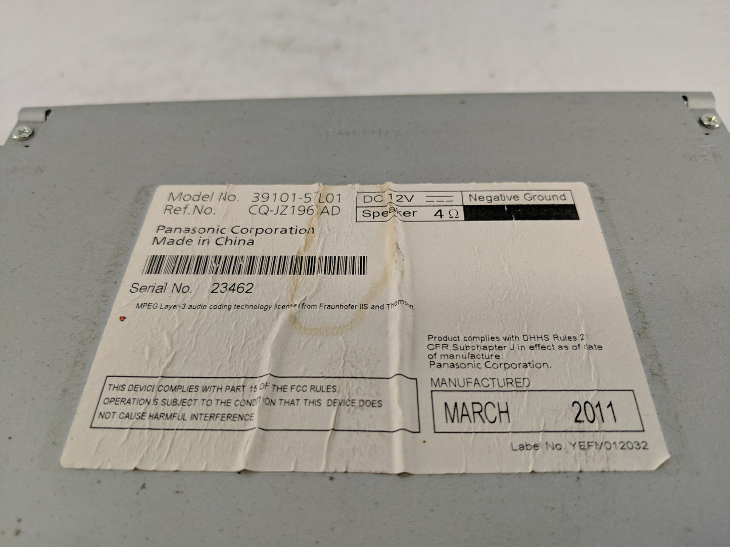 2010-2013 Suzuki Kizashi Radio AM FM Cd Player Receiver Replacement P/N:39101-57L01 Fits Fits 2010 2011 2012 2013 OEM Used A