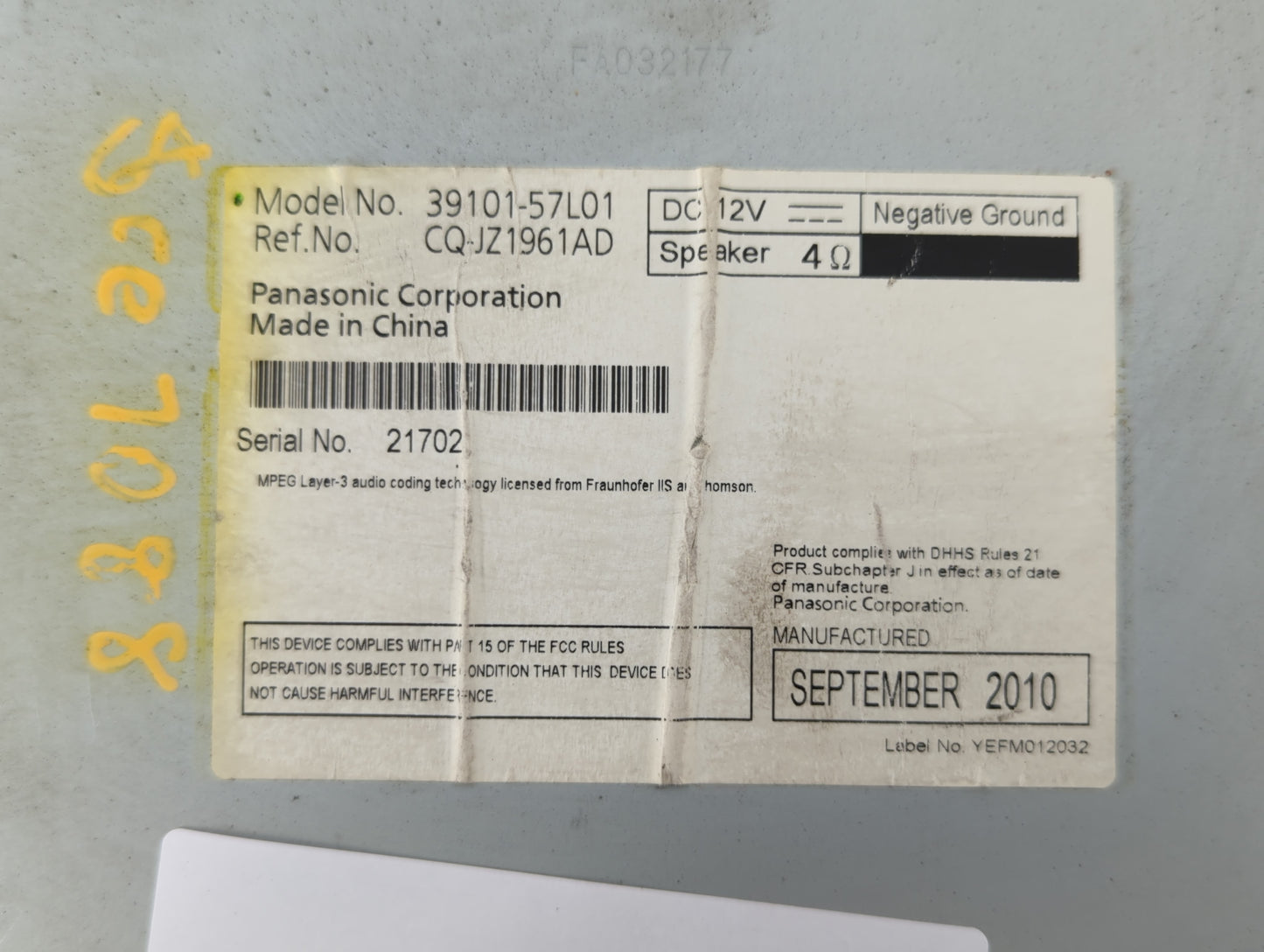 2010-2013 Suzuki Kizashi Radio AM FM Cd Player Receiver Replacement P/N:39101-57L01 Fits Fits 2010 2011 2012 2013 OEM Used A