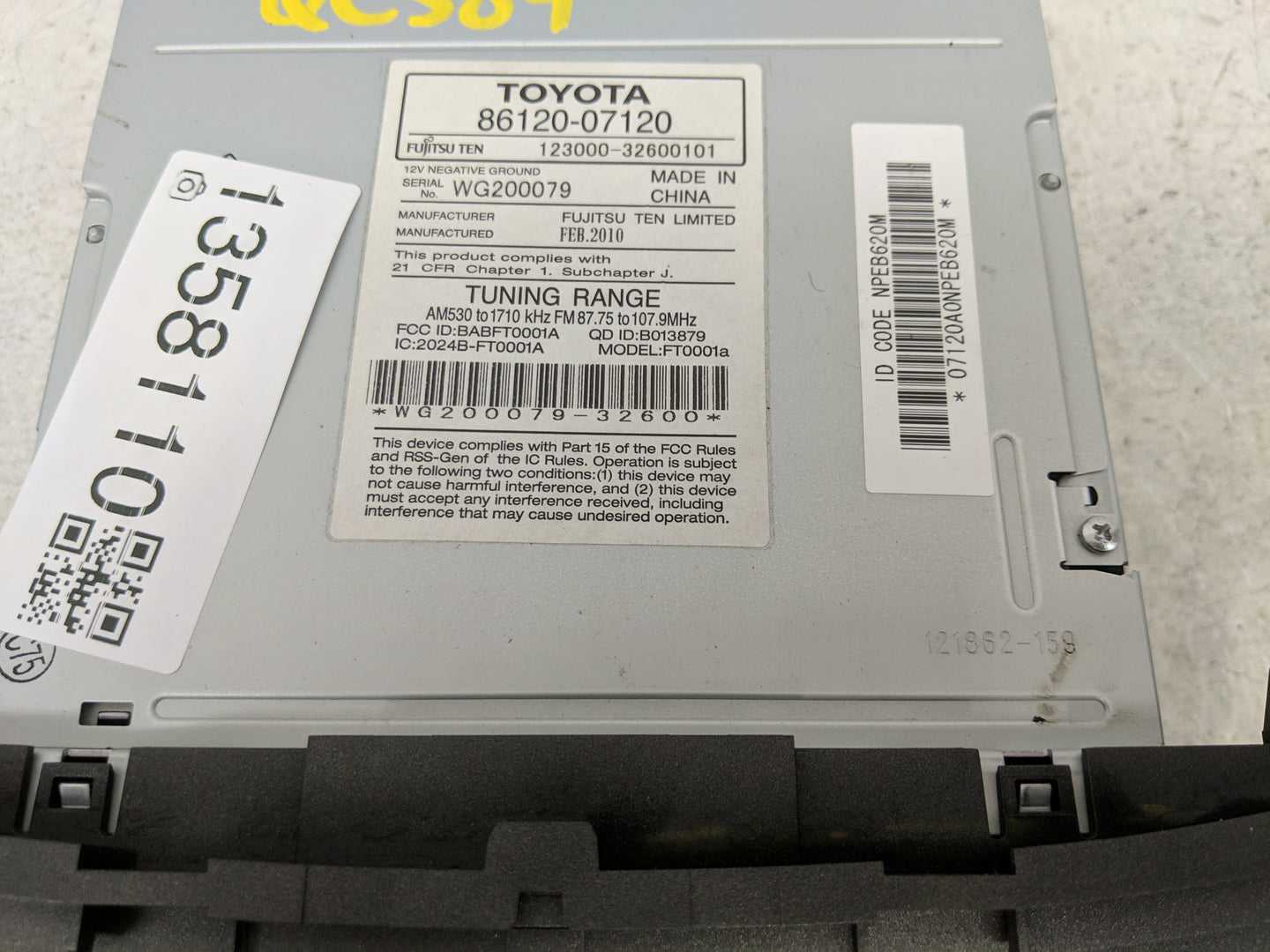 2011-2012 Toyota Avalon Radio AM FM Cd Player Receiver Replacement P/N:86120-07120 Fits OEM Used Auto Parts - Oemusedautopar