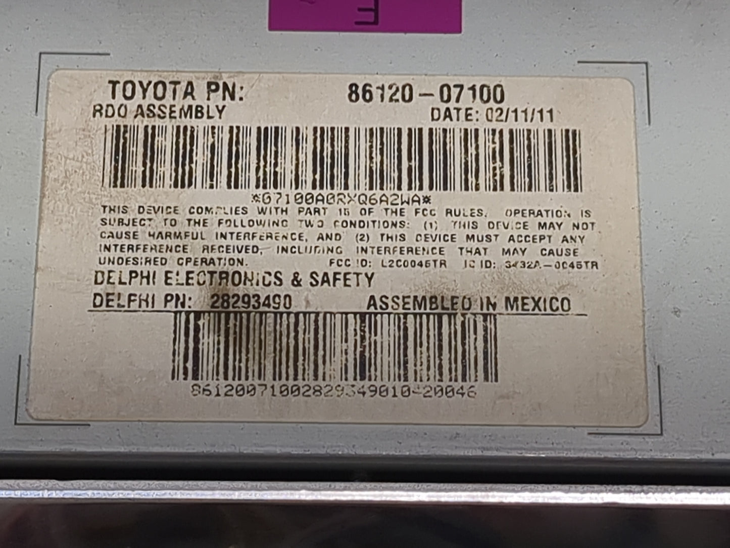 2011-2012 Toyota Avalon Radio AM FM Cd Player Receiver Replacement P/N:86120-07100 28293490 Fits Fits 2011 2012 OEM Used Aut