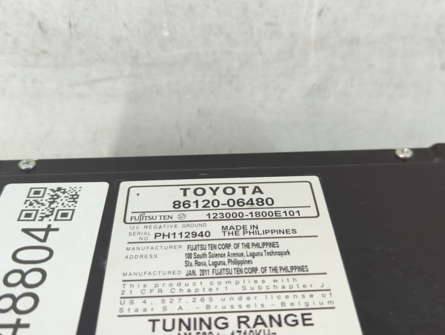 2010-2011 Toyota Camry Radio AM FM Cd Player Receiver Replacement P/N:86120-06480 Fits OEM Used Auto Parts - Oemusedautopart