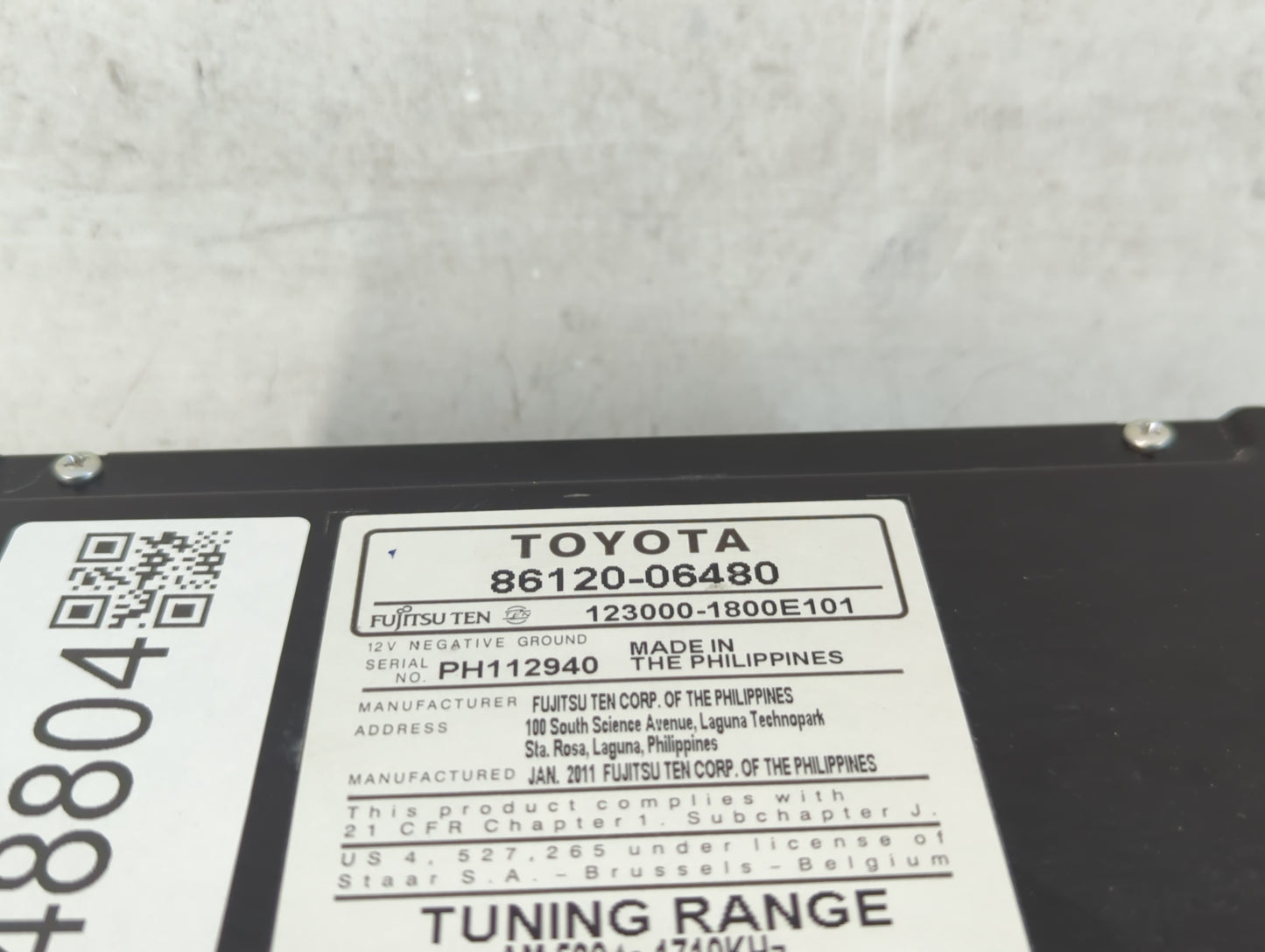 2010-2011 Toyota Camry Radio AM FM Cd Player Receiver Replacement P/N:86120-06480 Fits OEM Used Auto Parts - Oemusedautopart