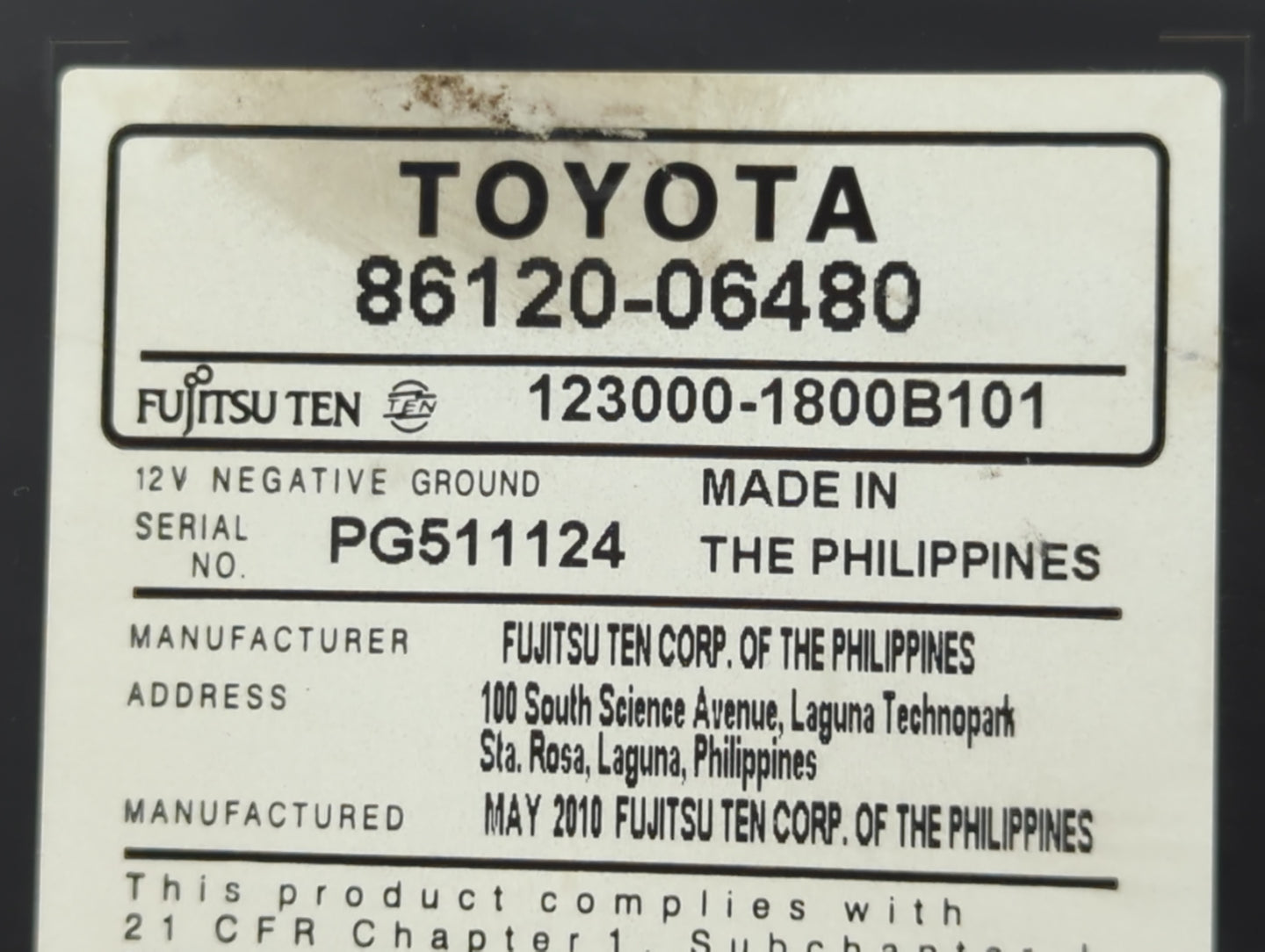 2010-2011 Toyota Camry Radio AM FM Cd Player Receiver Replacement P/N:86120-06480 Fits OEM Used Auto Parts - Oemusedautopart