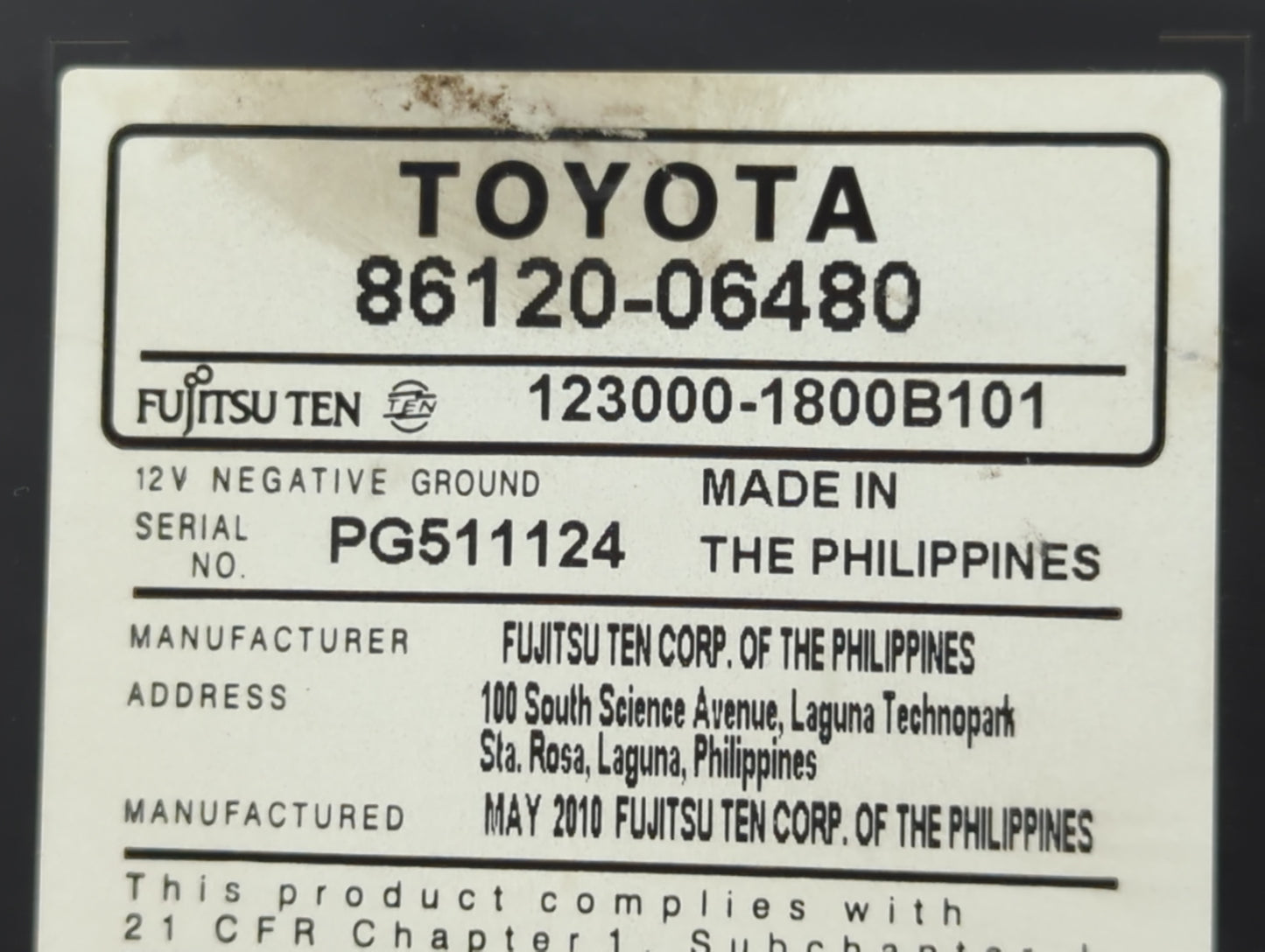 2010-2011 Toyota Camry Radio AM FM Cd Player Receiver Replacement P/N:86120-06480 Fits OEM Used Auto Parts - Oemusedautopart