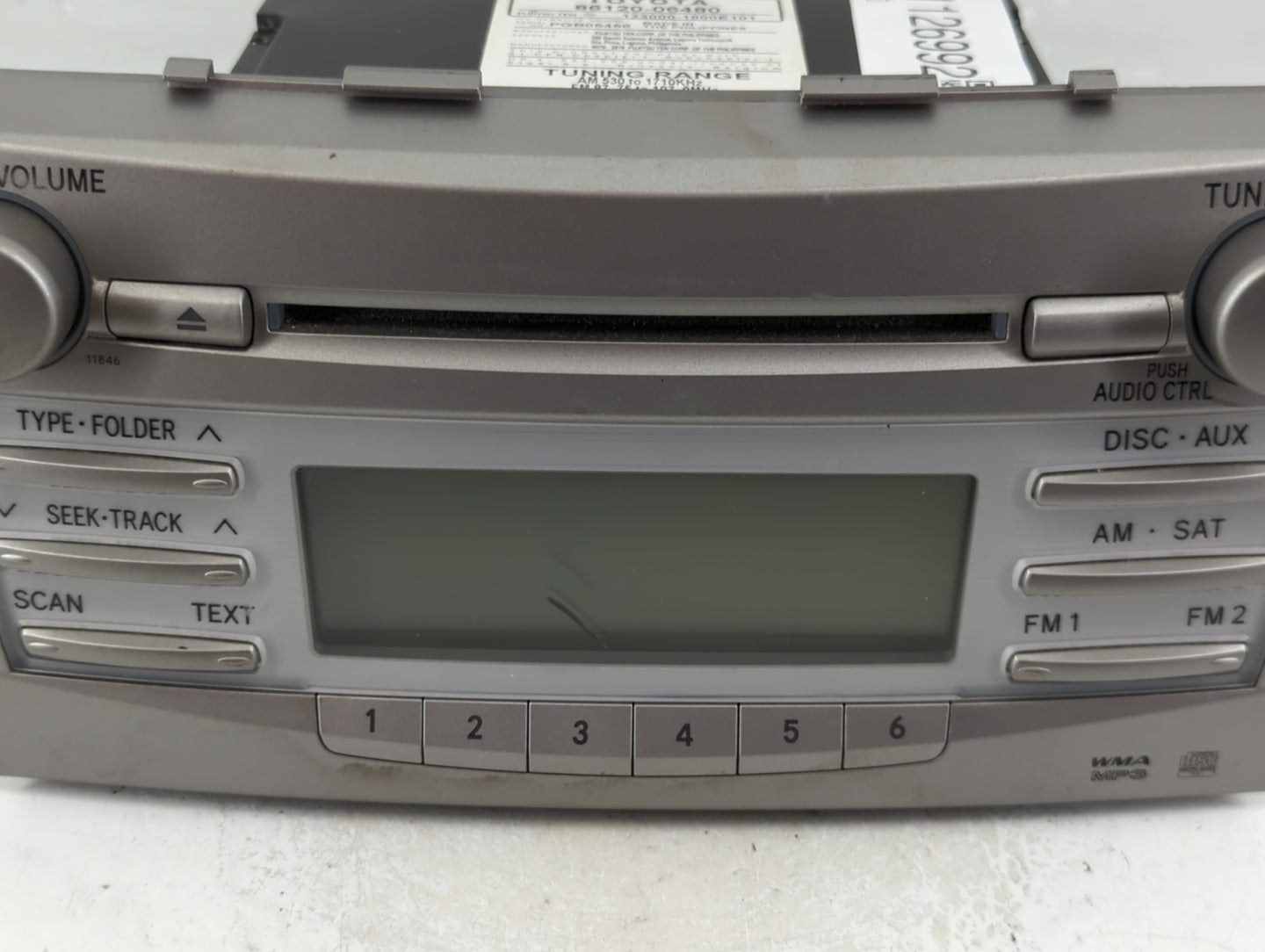 2010-2011 Toyota Camry Radio AM FM Cd Player Receiver Replacement P/N:86120-06480 Fits Fits 2010 2011 OEM Used Auto Parts - 