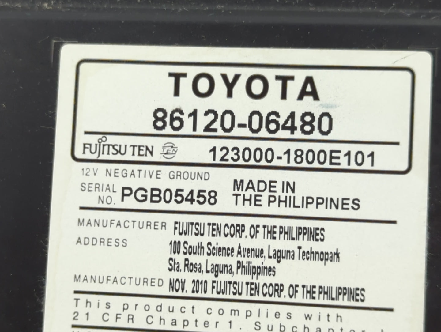 2010-2011 Toyota Camry Radio AM FM Cd Player Receiver Replacement P/N:86120-06480 Fits Fits 2010 2011 OEM Used Auto Parts - 