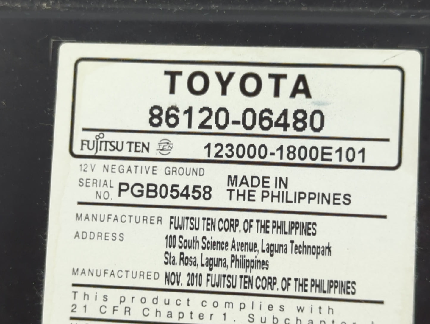 2010-2011 Toyota Camry Radio AM FM Cd Player Receiver Replacement P/N:86120-06480 Fits Fits 2010 2011 OEM Used Auto Parts - 