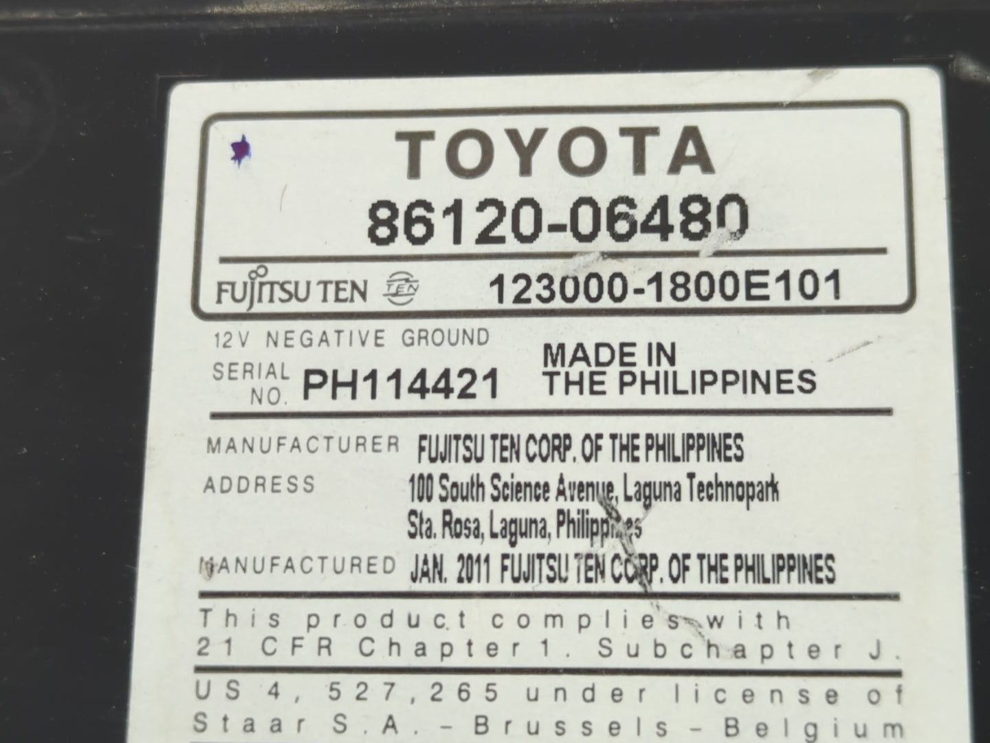 2011 Toyota Camry Radio AM FM Cd Player Receiver Replacement P/N:86120-06480 Fits OEM Used Auto Parts - Oemusedautoparts1.co