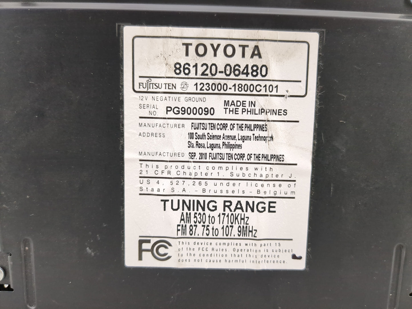 2011 Toyota Camry Radio AM FM Cd Player Receiver Replacement P/N:86120-06480 Fits OEM Used Auto Parts - Oemusedautoparts1.co