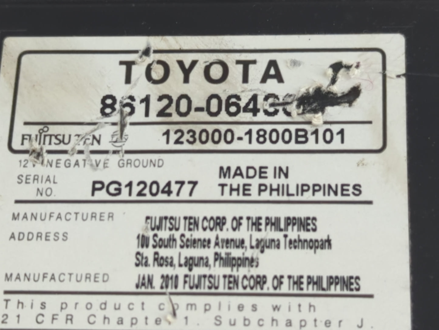 2010-2011 Toyota Camry Radio AM FM Cd Player Receiver Replacement P/N:86120-06480 Fits Fits 2010 2011 OEM Used Auto Parts - 