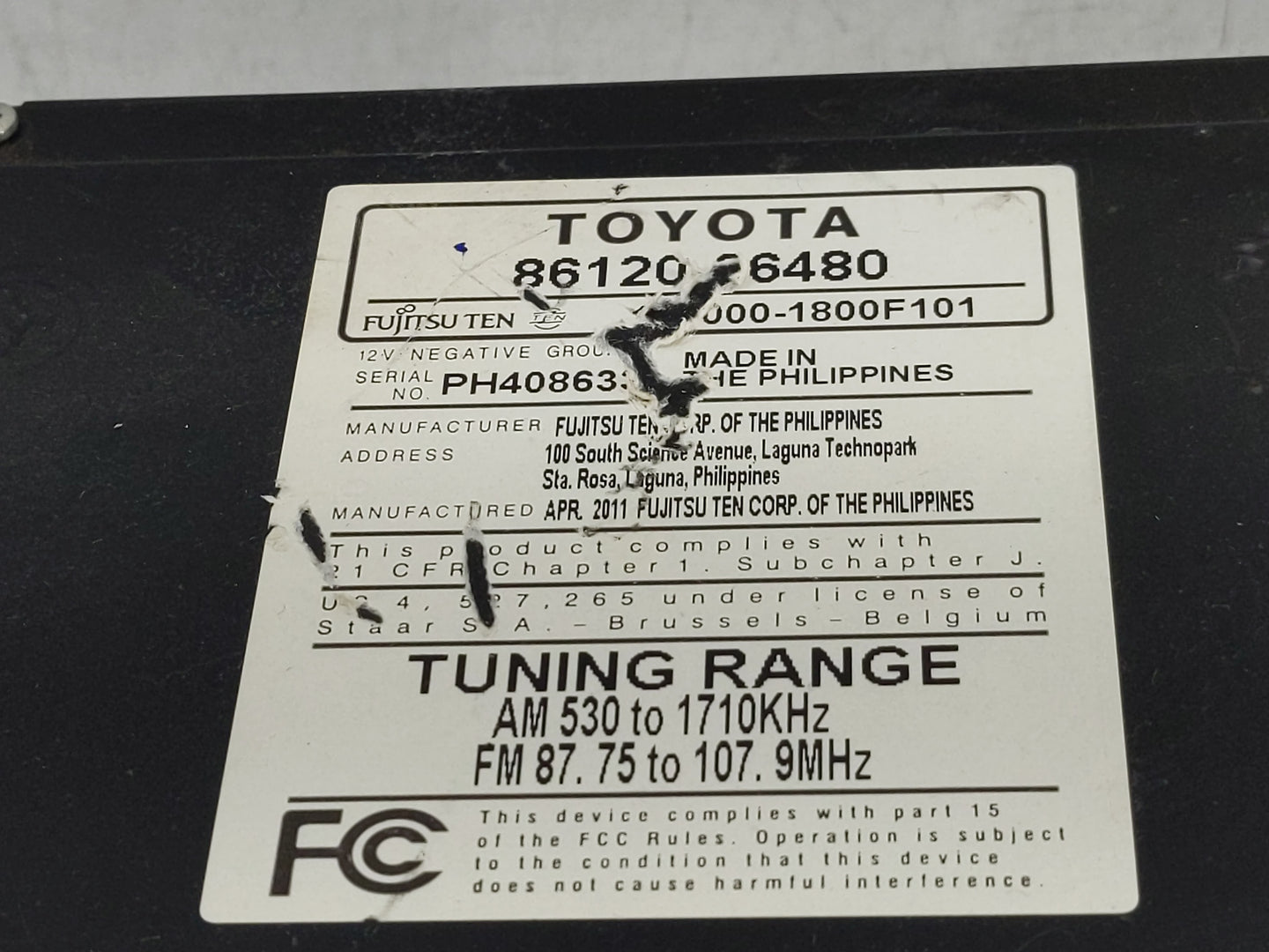 2010-2011 Toyota Camry Radio AM FM Cd Player Receiver Replacement P/N:86120 86480 Fits Fits 2010 2011 OEM Used Auto Parts - 