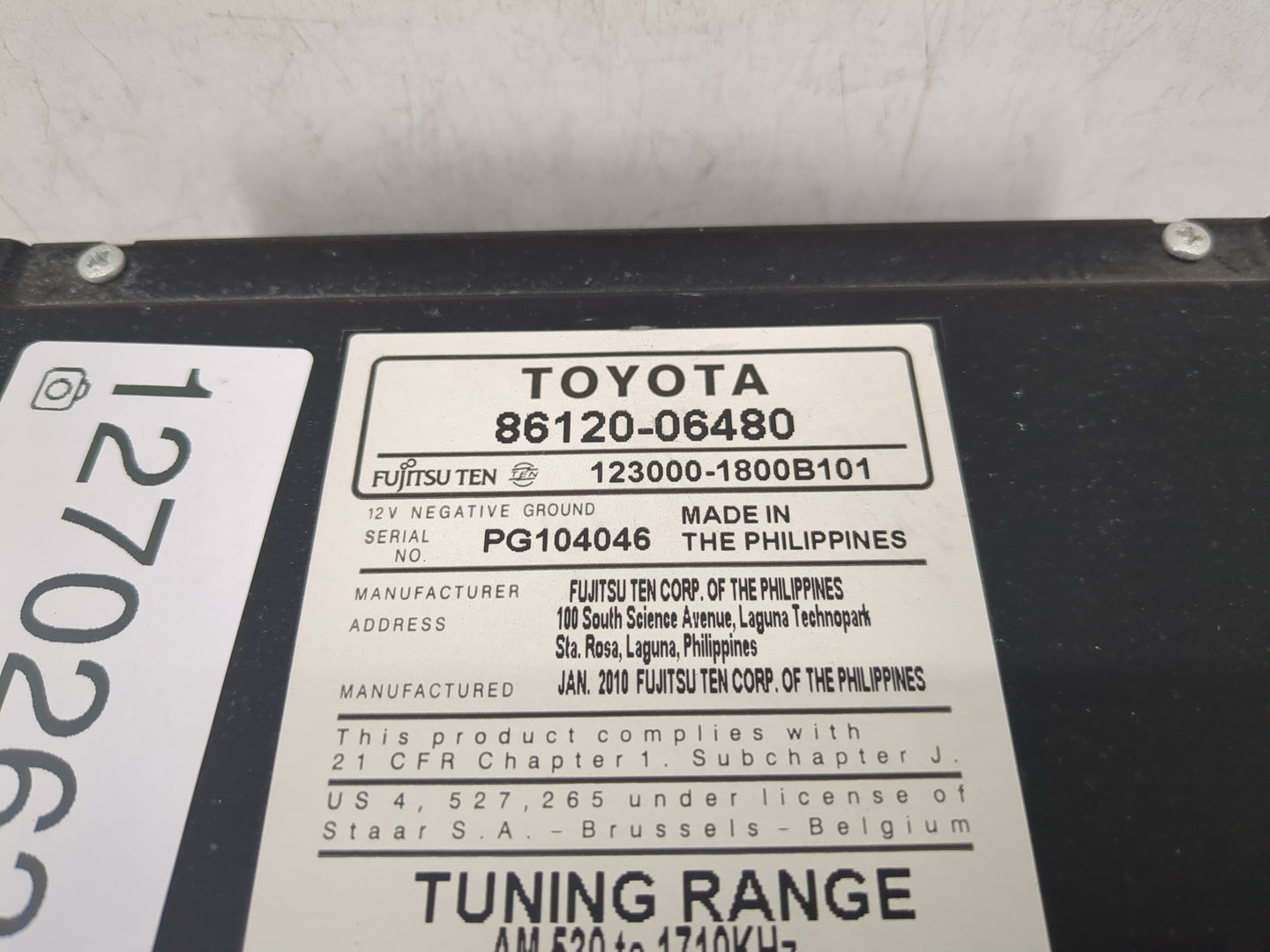 2010-2011 Toyota Camry Radio AM FM Cd Player Receiver Replacement P/N:86120-06480 86120 86480 Fits Fits 2010 2011 OEM Used A