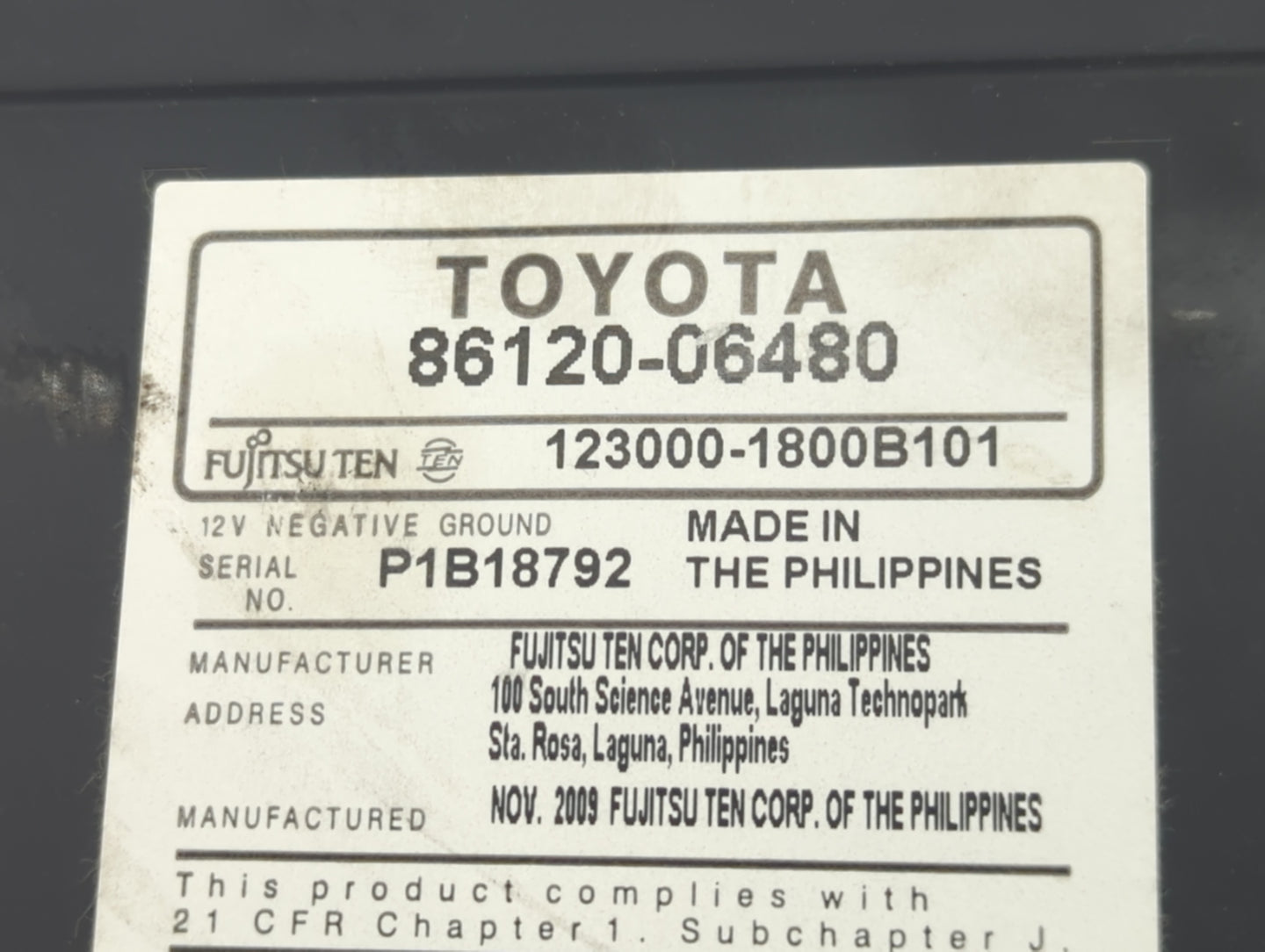 2010-2011 Toyota Camry Radio AM FM Cd Player Receiver Replacement P/N:86120-06480 Fits Fits 2010 2011 OEM Used Auto Parts - 