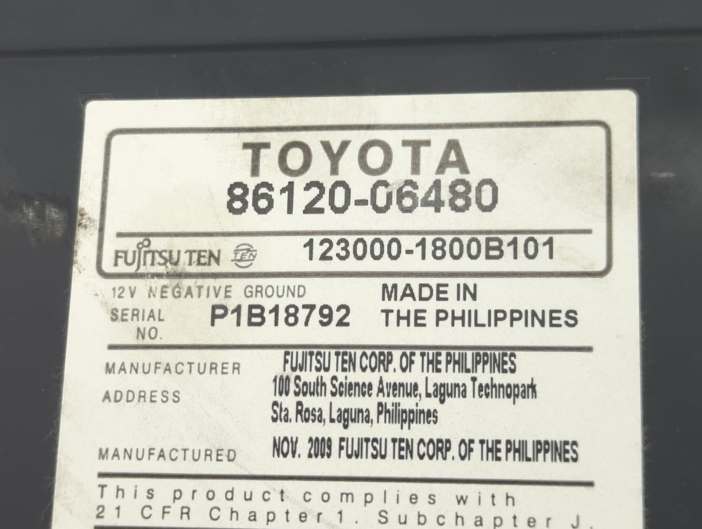 2010-2011 Toyota Camry Radio AM FM Cd Player Receiver Replacement P/N:86120-06480 Fits Fits 2010 2011 OEM Used Auto Parts - 