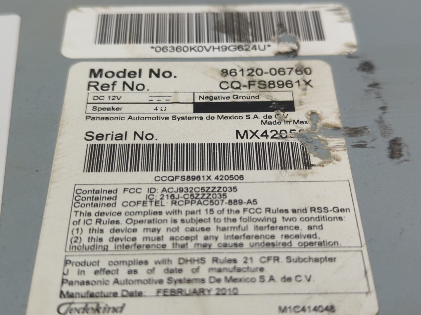2010-2011 Toyota Camry Radio AM FM Cd Player Receiver Replacement P/N:86120-06760 Fits Fits 2010 2011 OEM Used Auto Parts - 